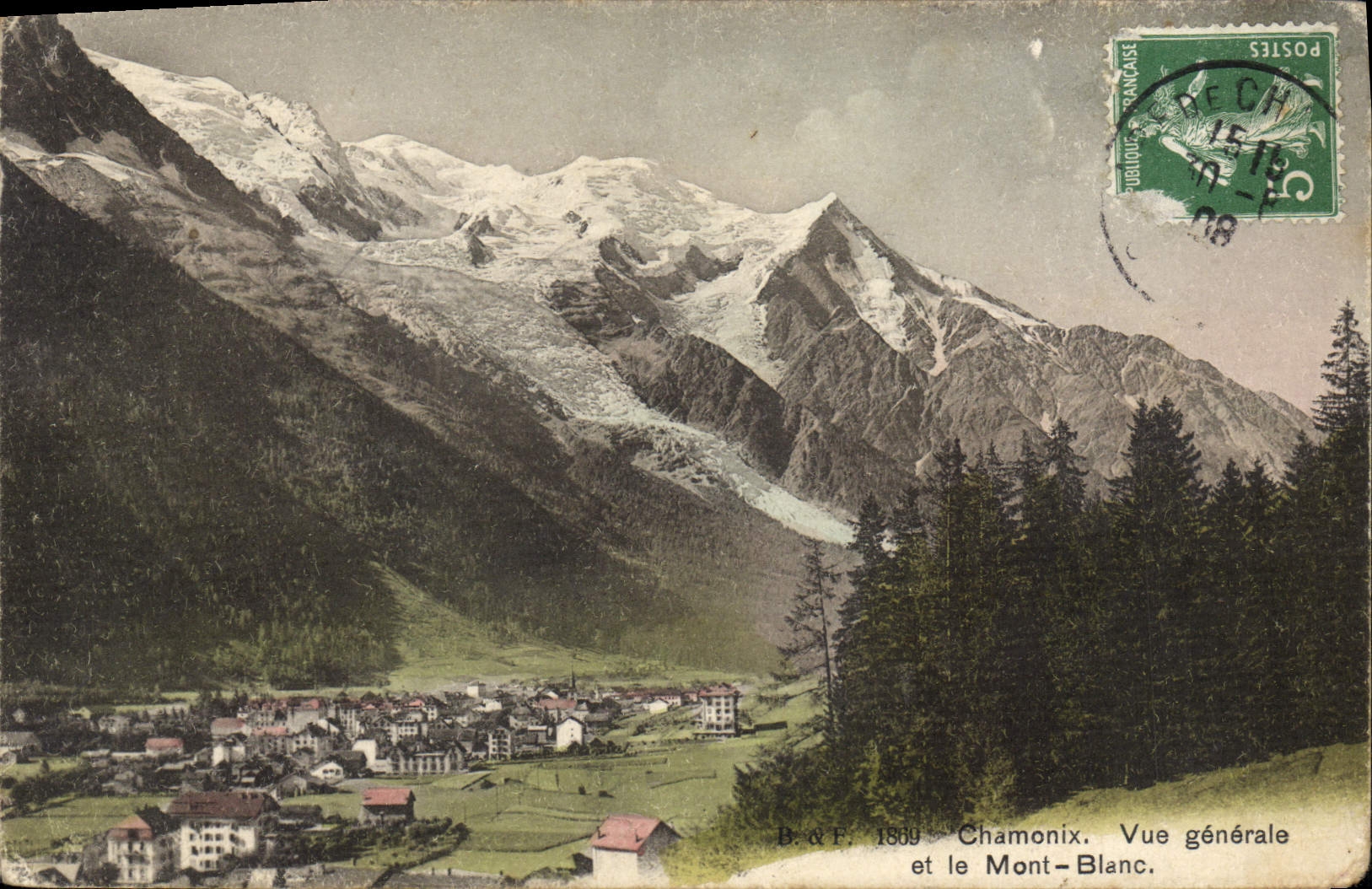 CPA Chamonix Vue generale et le Mont Blanc 