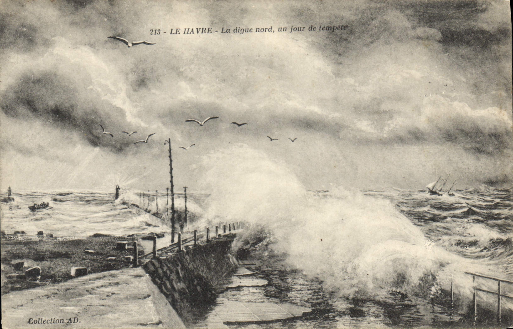 CPA Le Havre La digue nord un jour de tempete