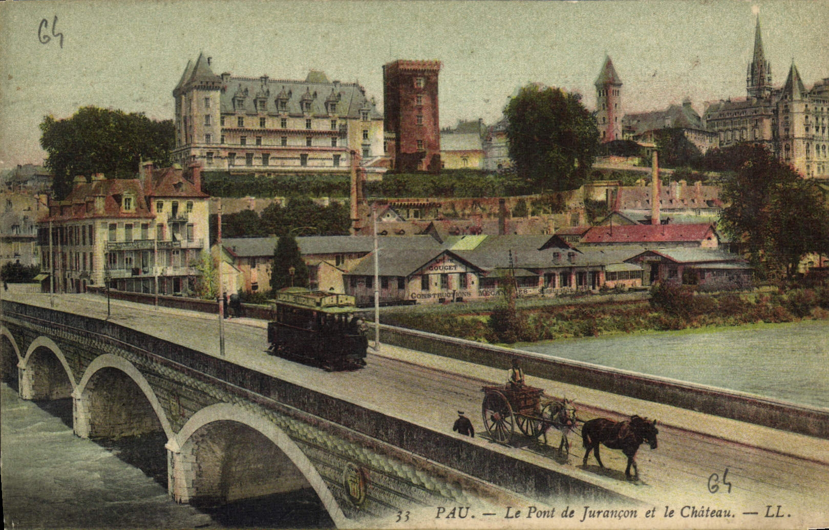 CPA Pau Le Pont de Jurancon et le Chateau Tramway Cheval