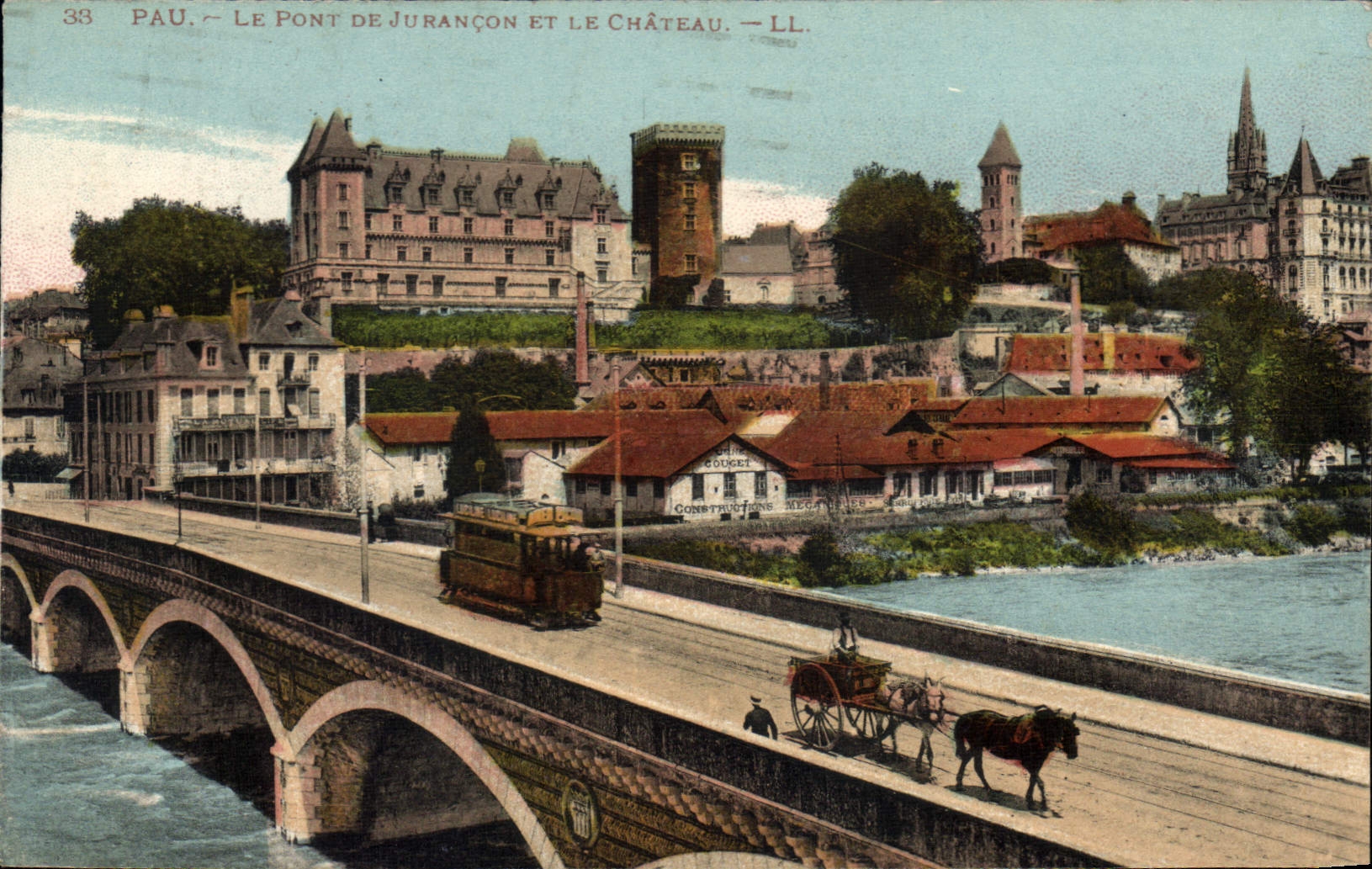 CPA Pau Le Pont de Jurancon et le Chateau Tramway Cheval