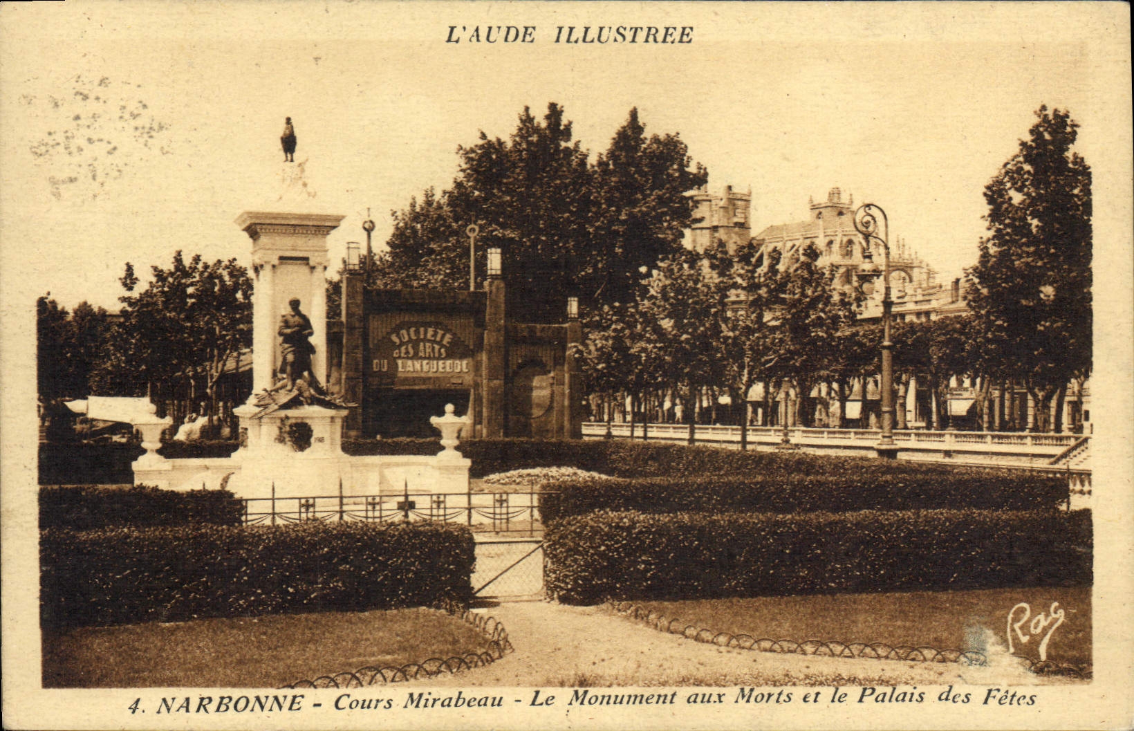 CPA Narbonne Cours Mirabeau Le Monument aux Moris et le Palais des Fetes 