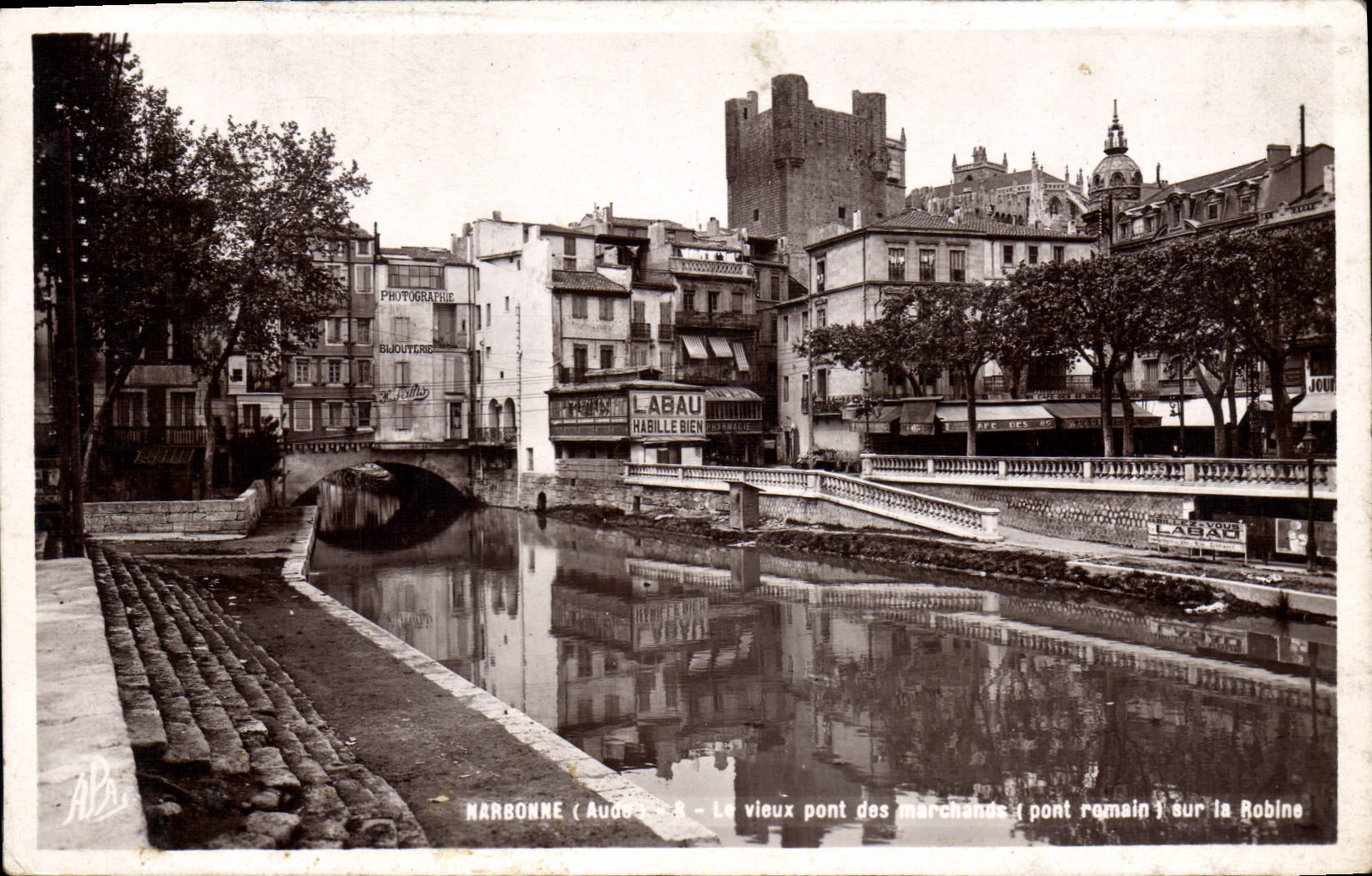 CPA Narbonne Aude Le vieux ponts des marchands pont romain sur la Robine