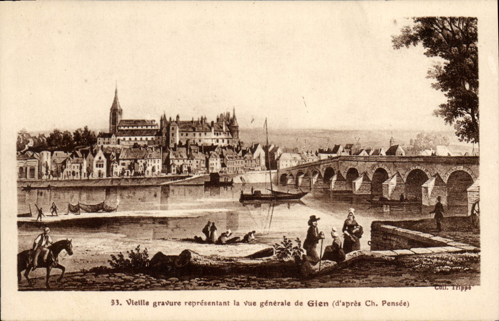CPA Vieille gravure representant la vue generale de Gien