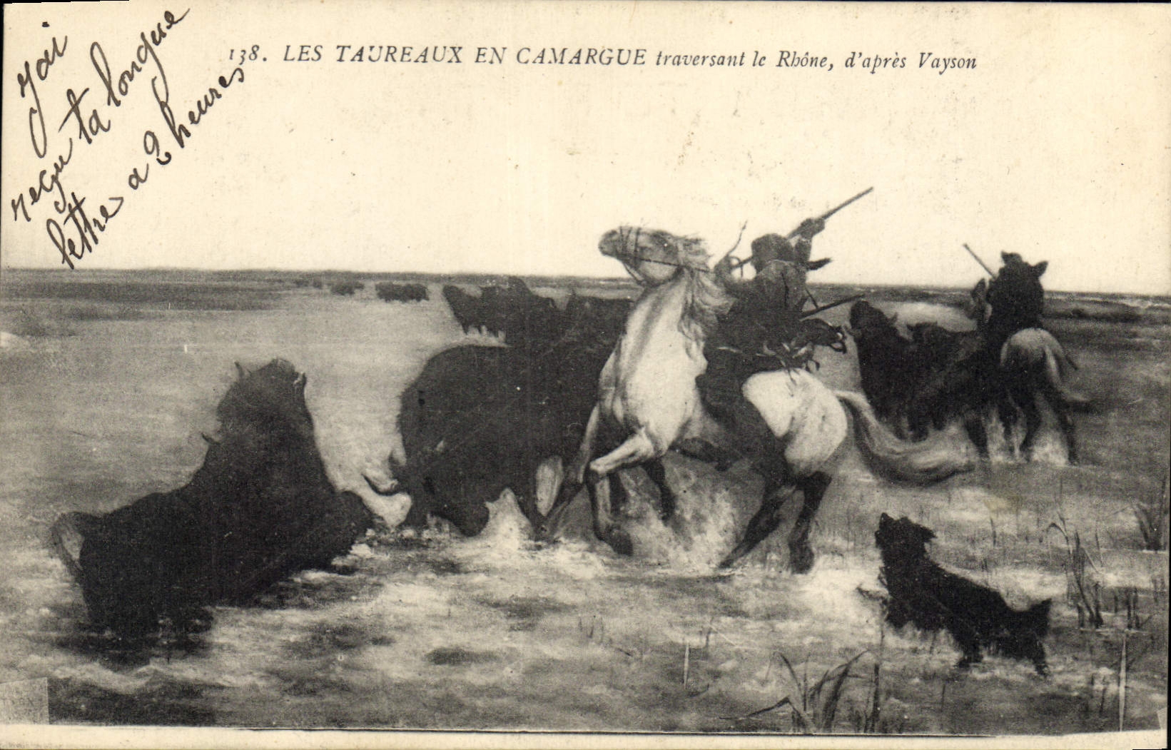 CPA Les Taureaux en Camargue traversant le Rhone d'apres Vayson