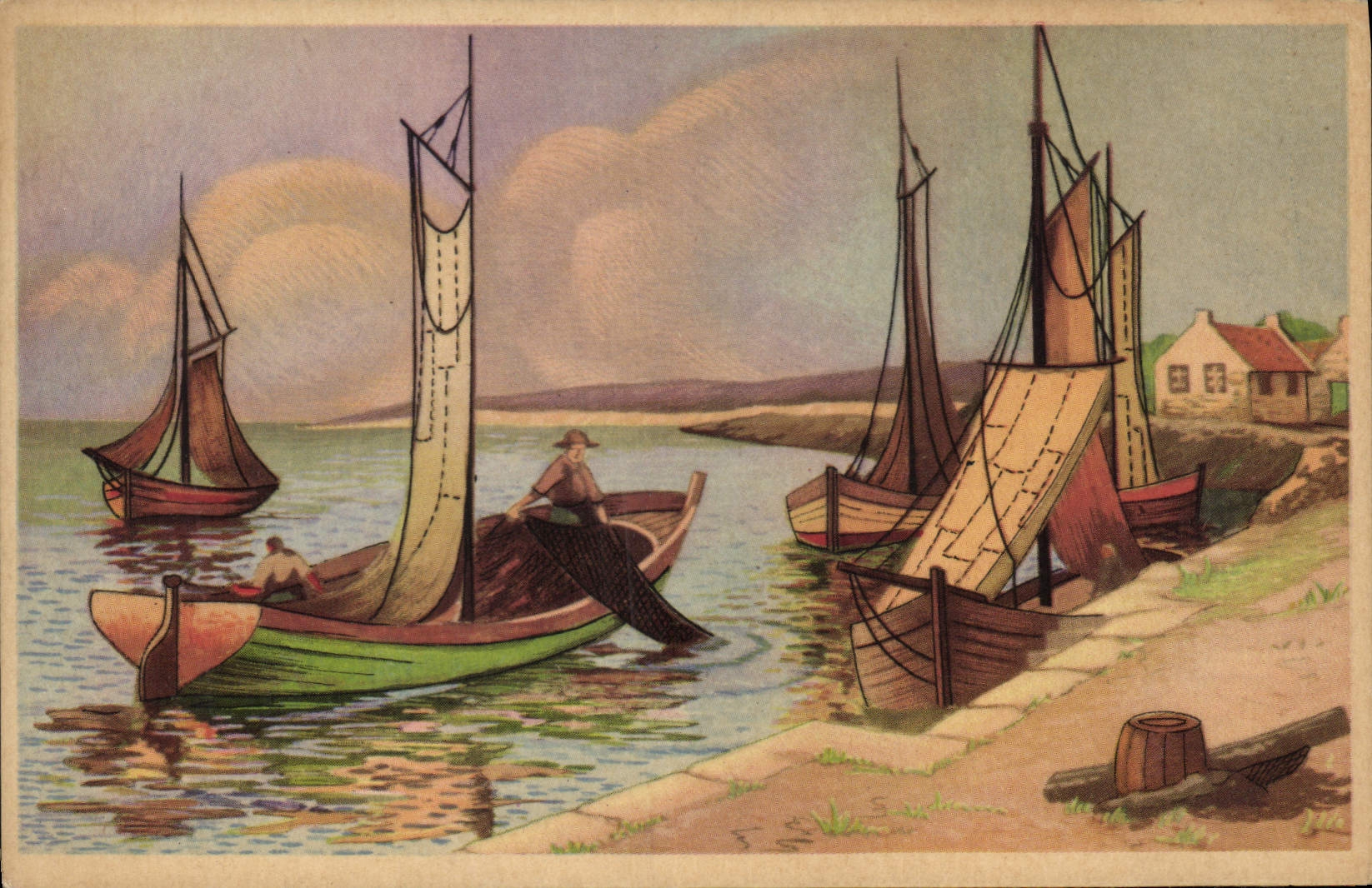 CPA Fantaisie Bateau de peche