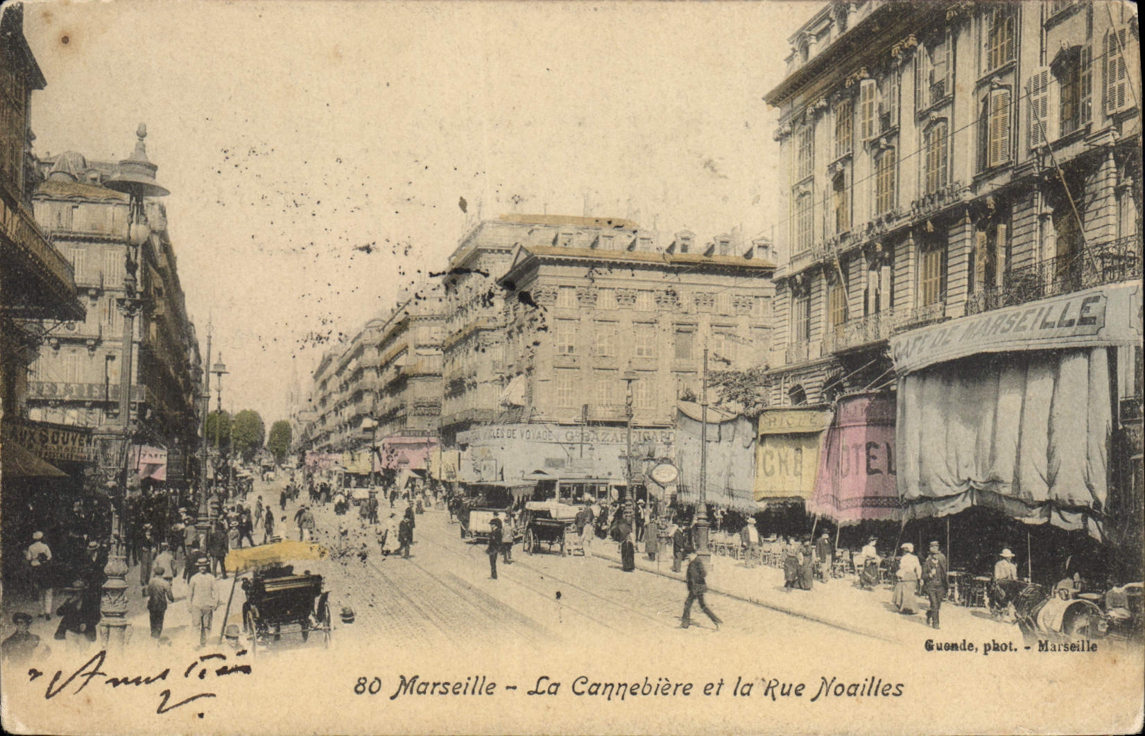 CPA Marseille la cannebiere et la rue Noailles