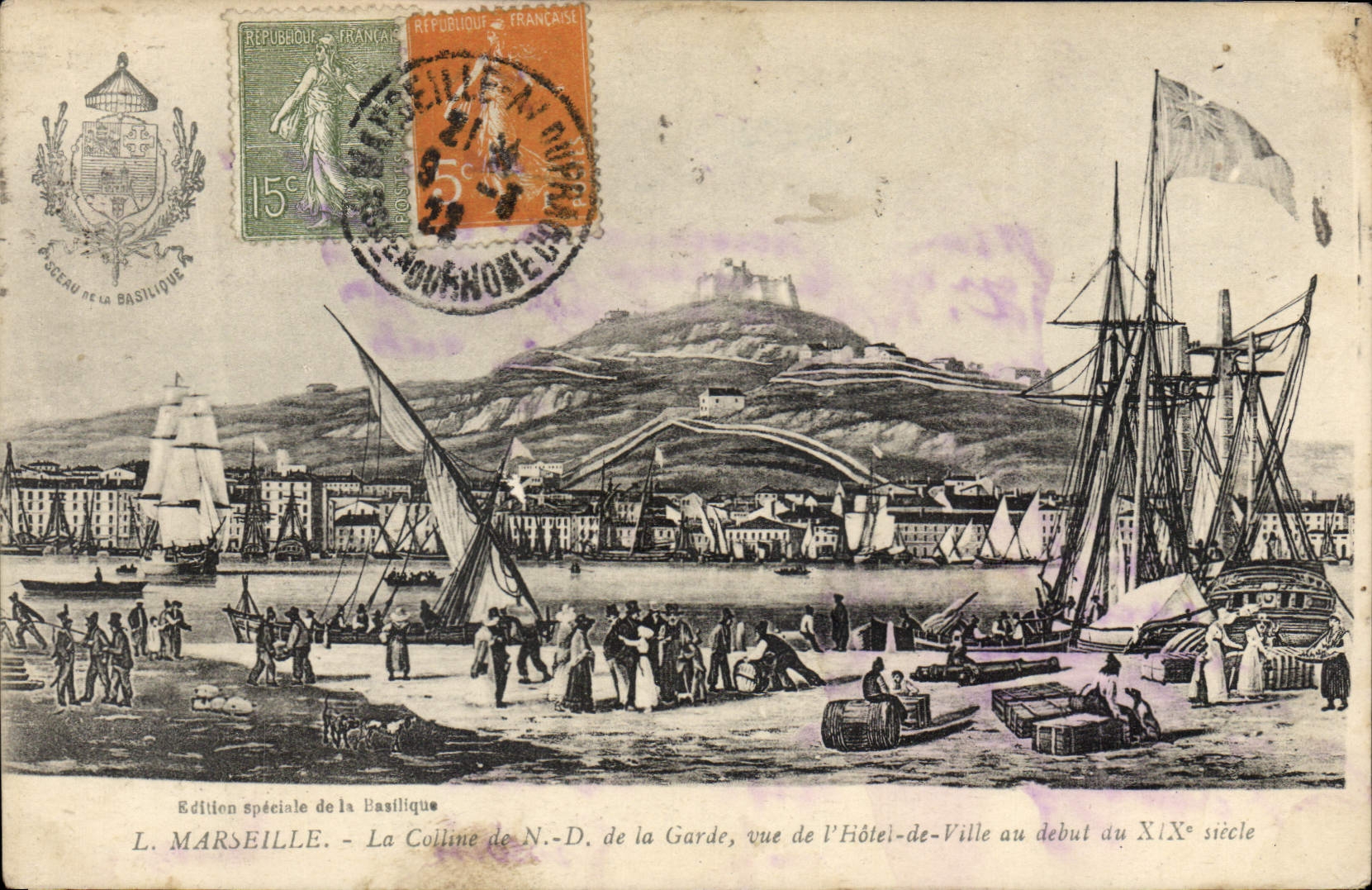 CPA Marseille la Colline de N D de la Garde vue de l'hotel de ville au debut XIX siecle 