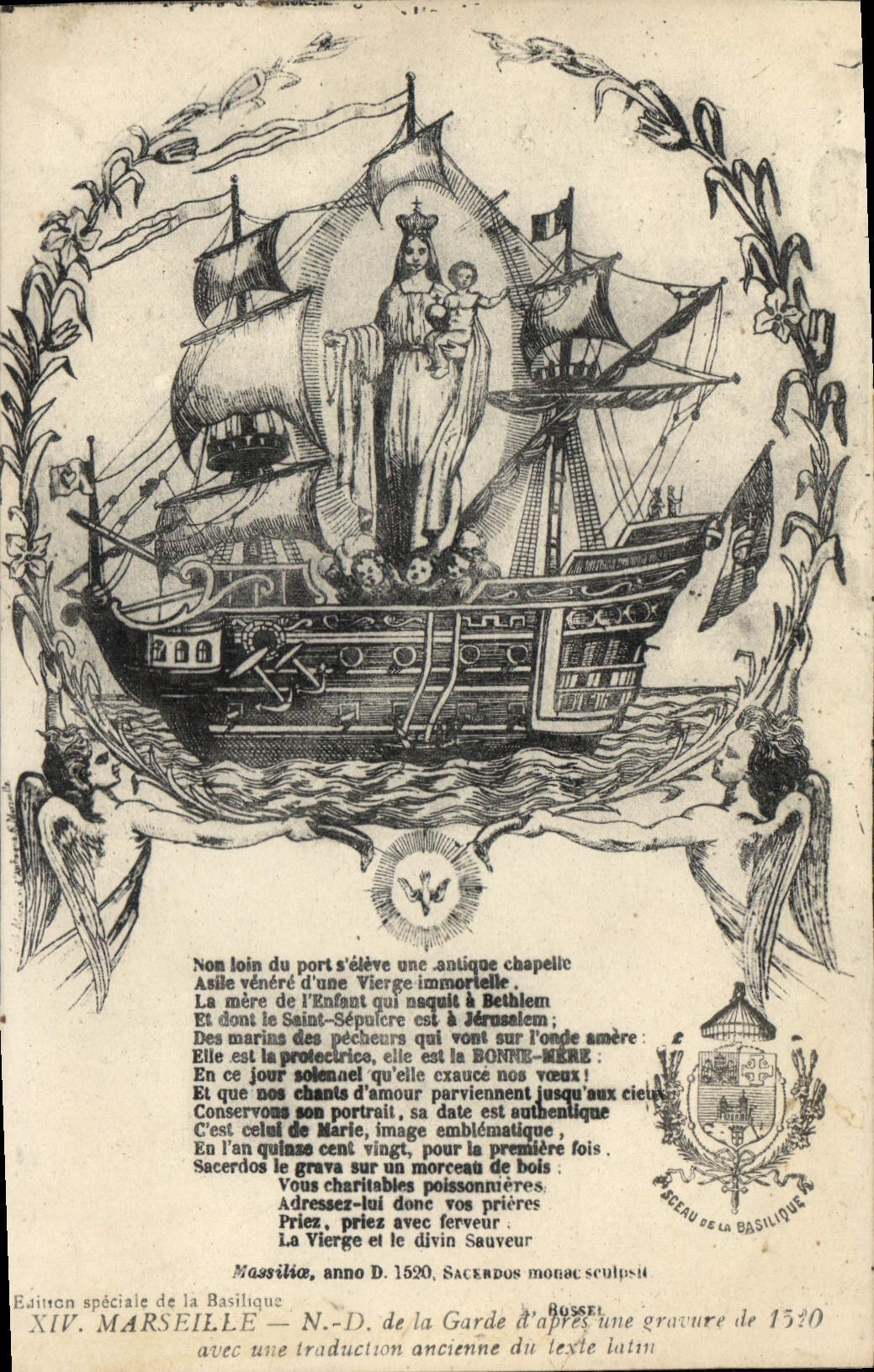 CPA Marseille N D de la Garde d'apres une gravure de 1510 avec une traduction ancienne du texte lati