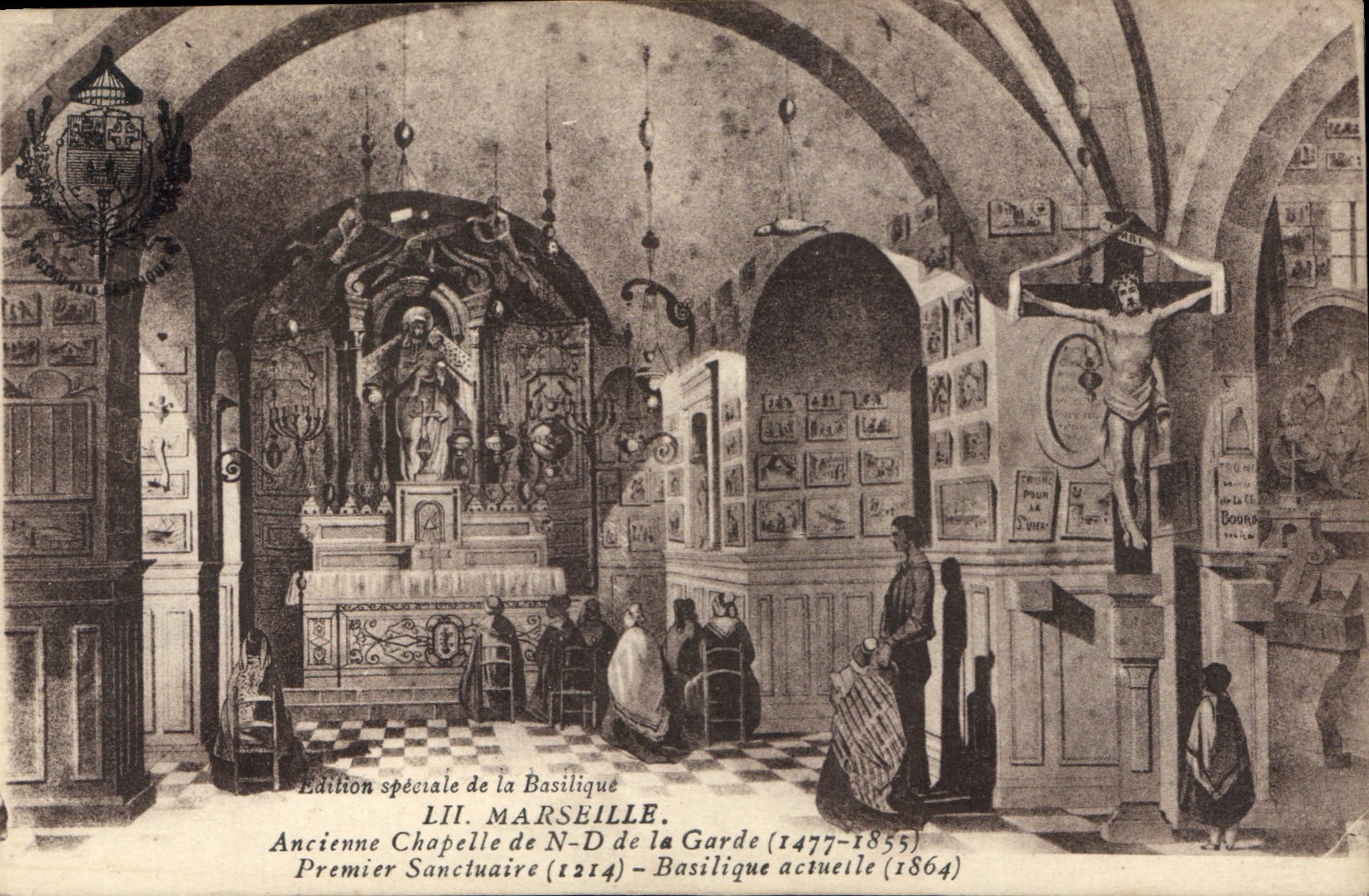 CPA Marseille Ancienne Chapelle de N D de la Garde 1477 1855 premier Sanctuaire 1214 basilique actue
