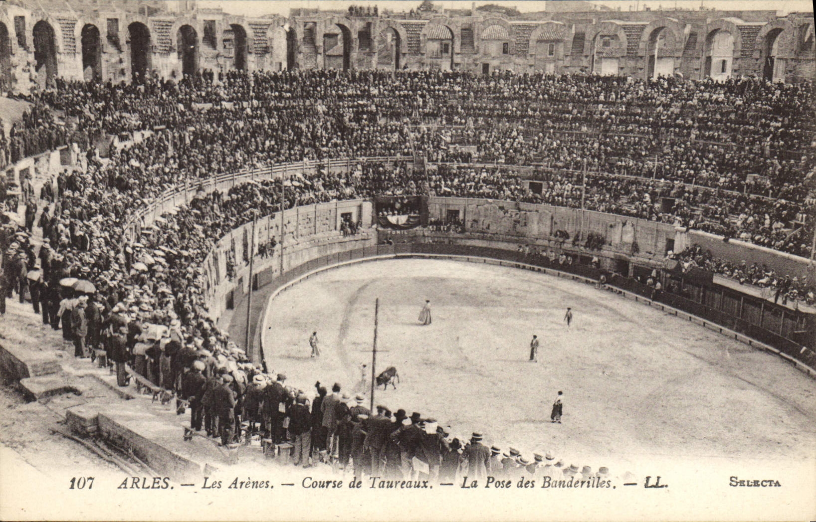 CPA Arles les Arenes course de Taureaux la pose des Banderiles
