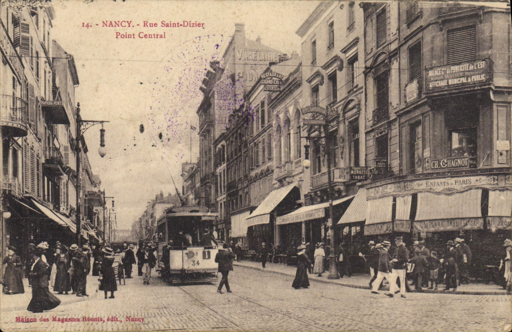 CPA NANCY Rue Saint Dizier Point Central Tramway