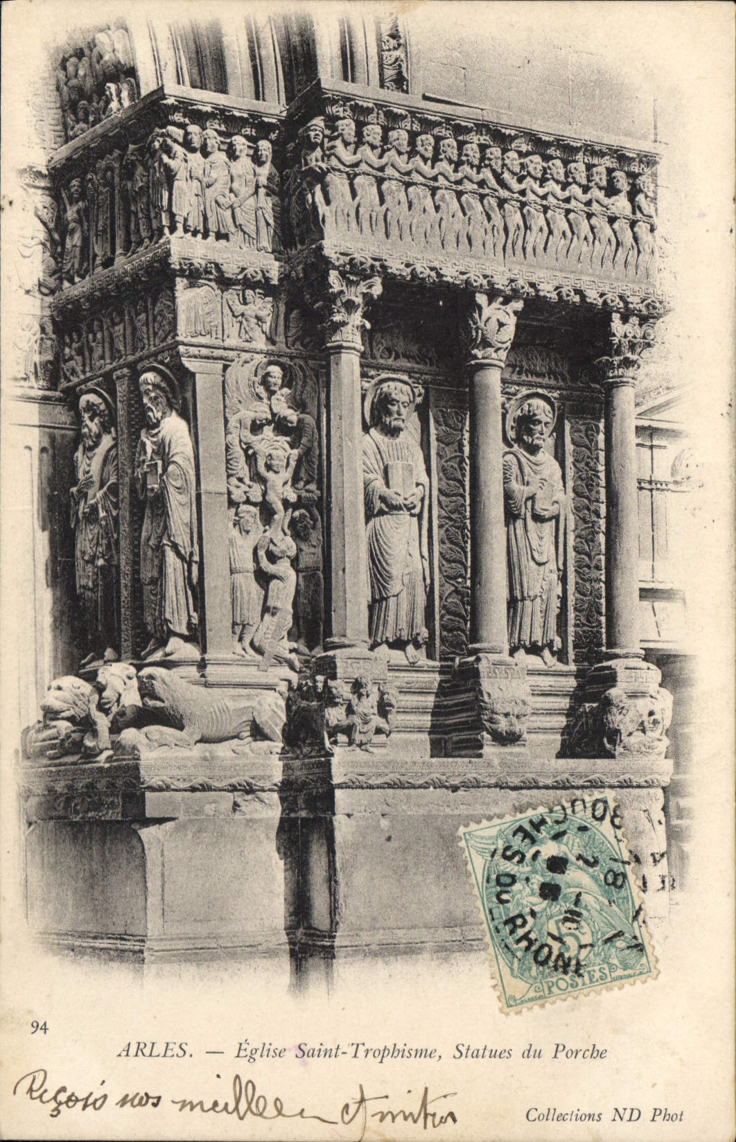 CPA Arles Eglise St Trophisme Statues du Porche