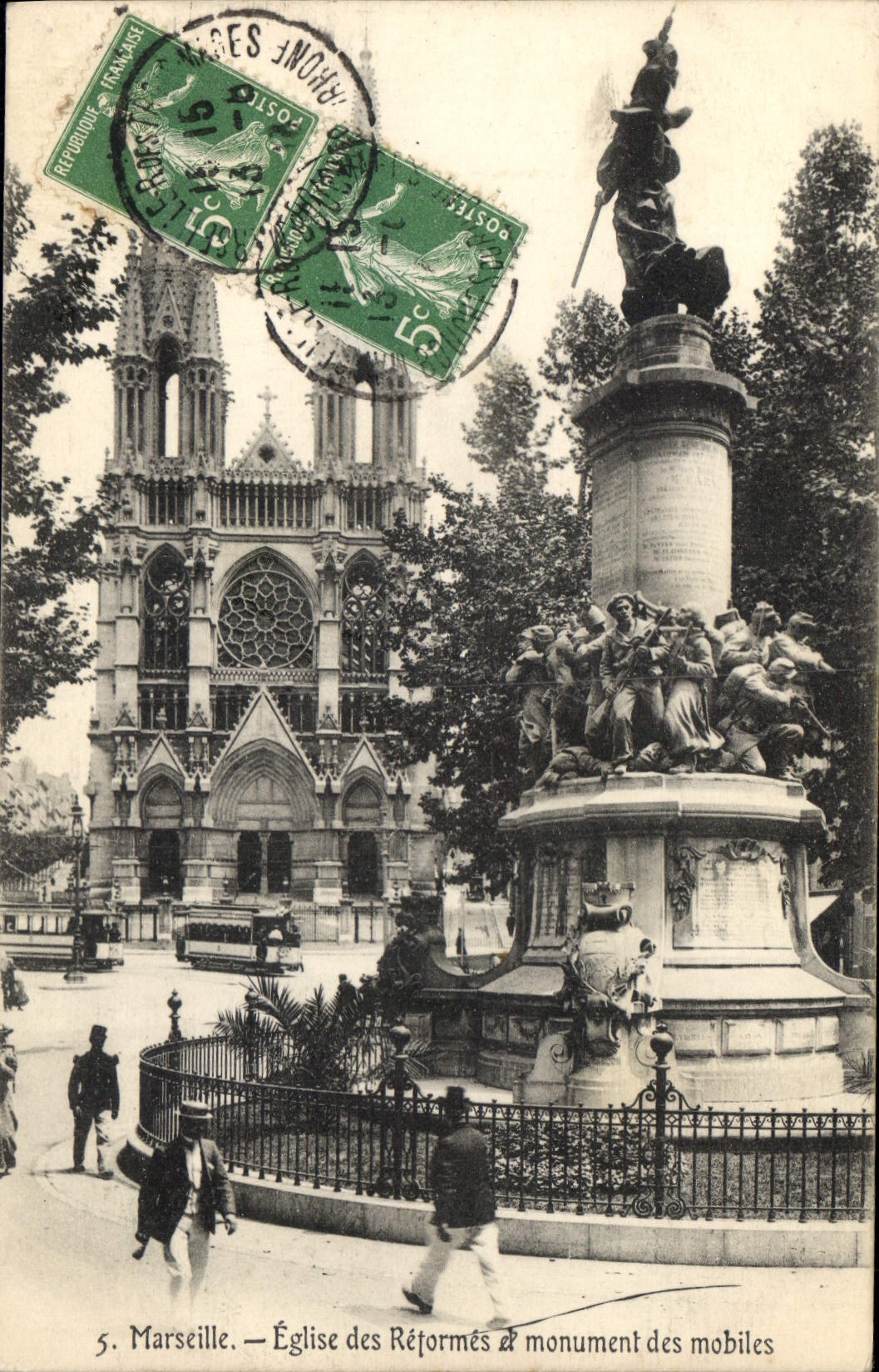 CPA Marseille Eglise des Reformes et Monument des Mobiles 