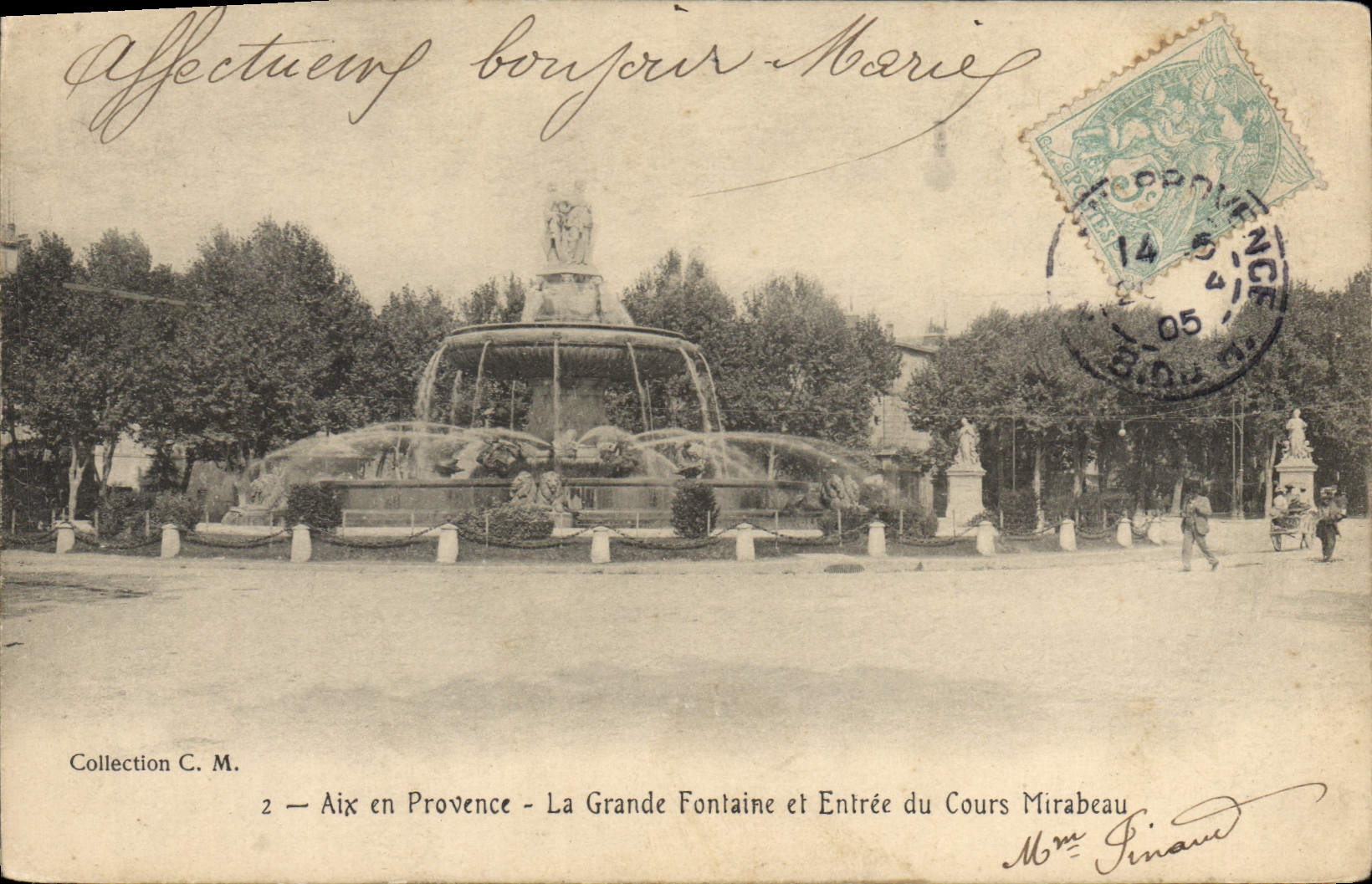 CPA Aix en Provence la grande fontaine et entree du cours Mirabeau 