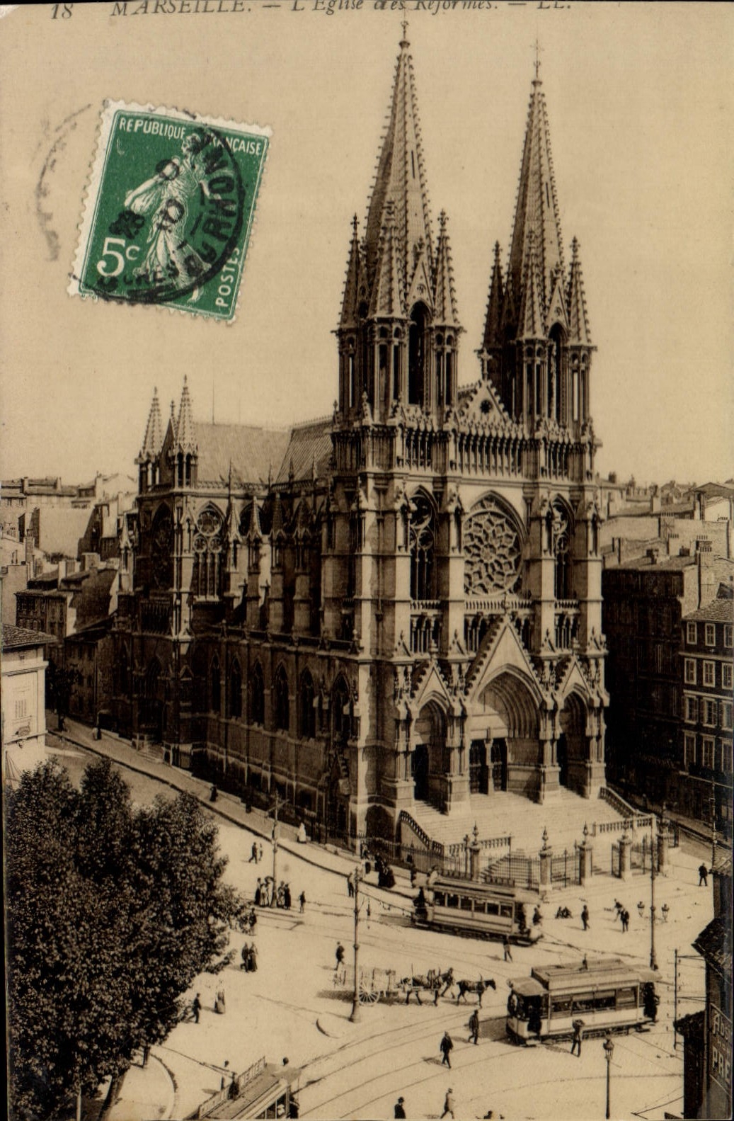 CPA Marseille l'Eglise des Reformes Tramway