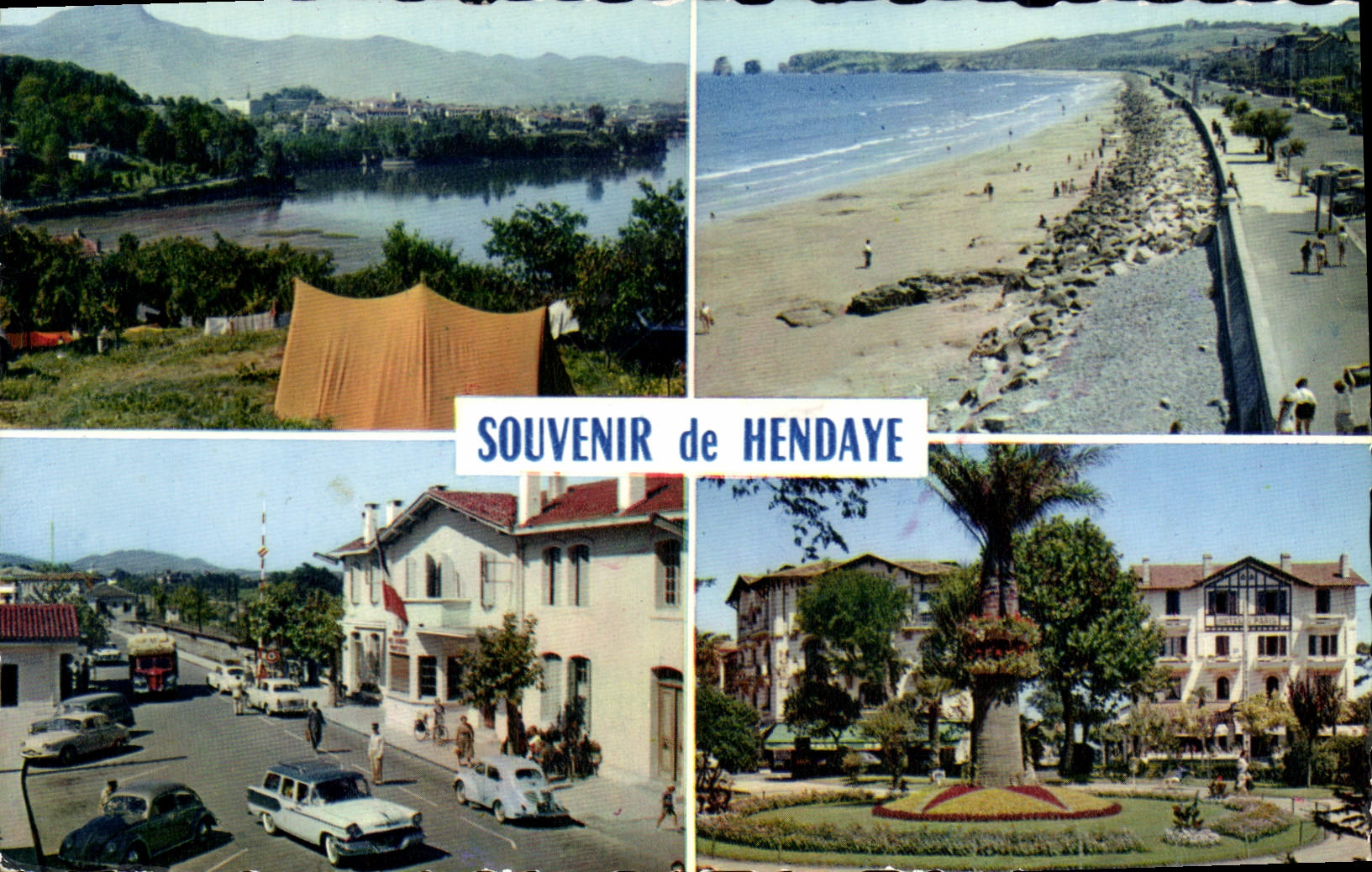 CPM Hendaye Baie et montagne des trois Couronnes La Plage vers les deux Jummeaux Pont Internaqtional