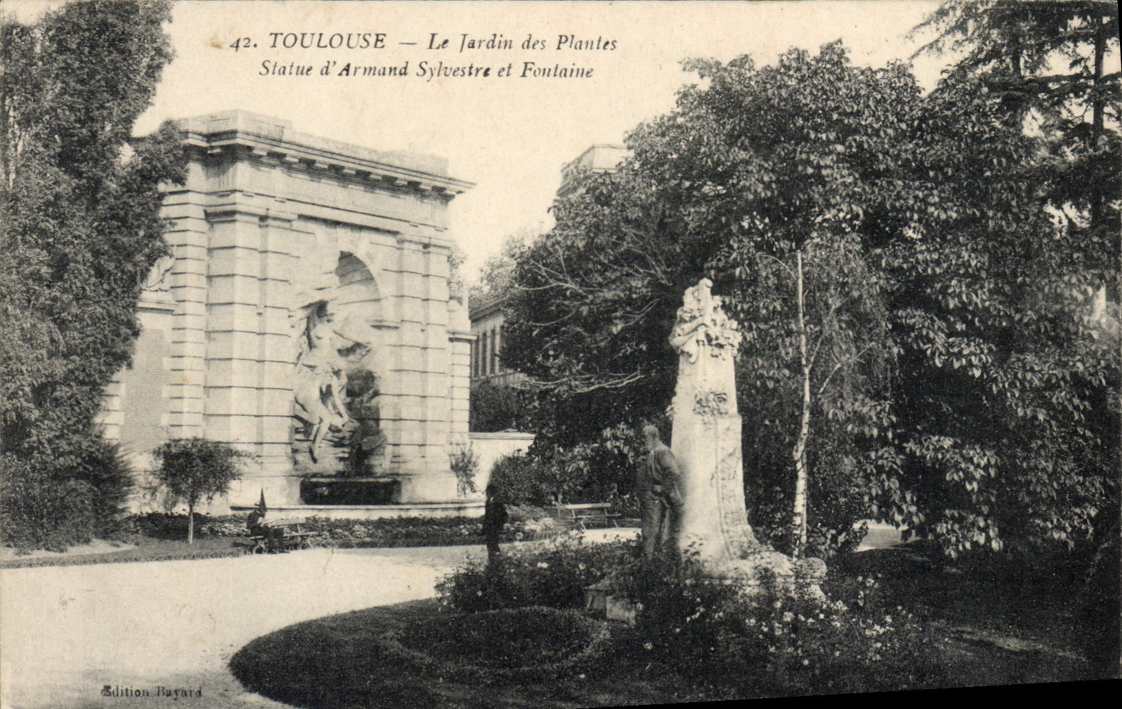 CPA Toulouse Le Jardin des Plantes Statue d'Armand Sylvestre et Fontaine