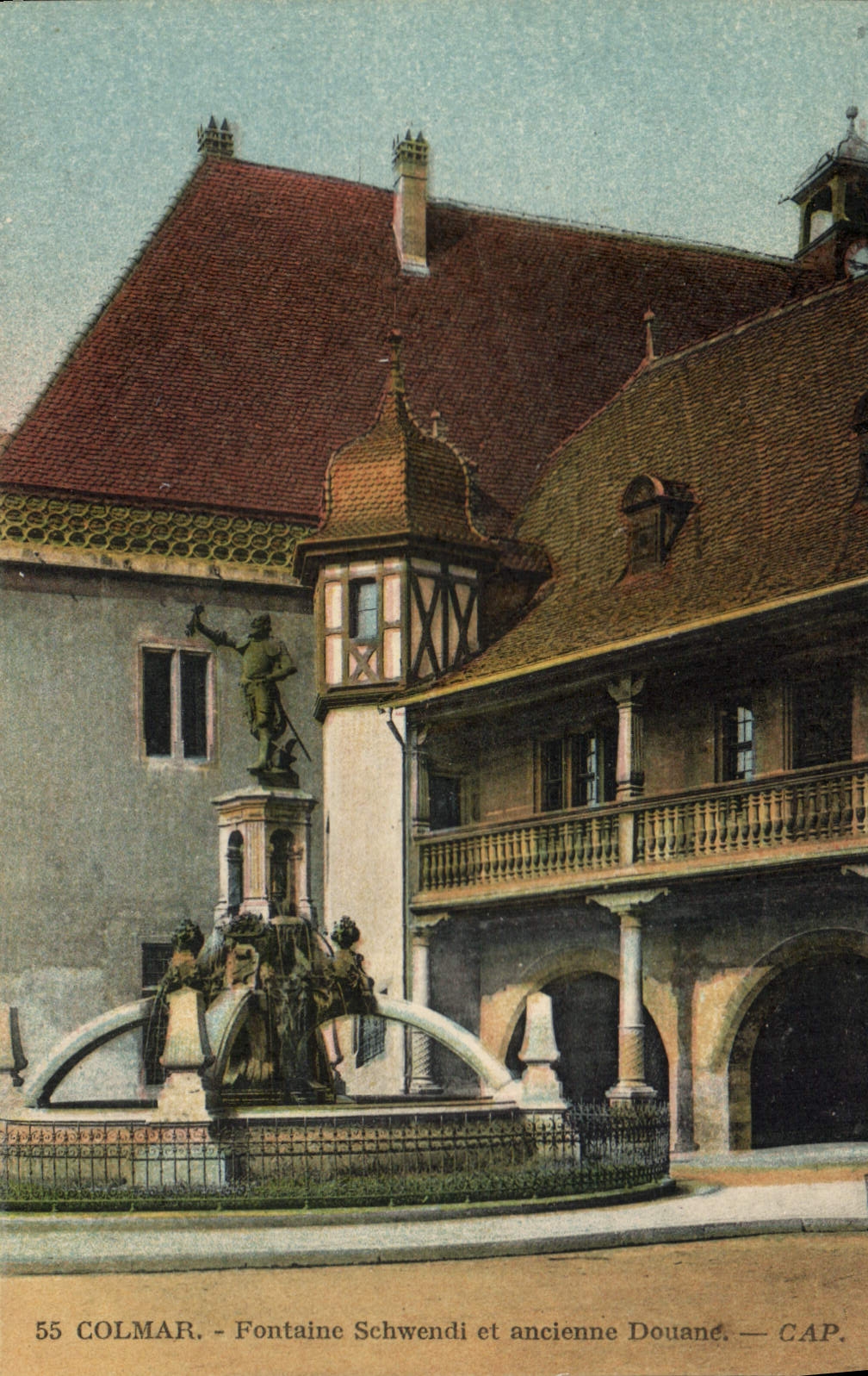CPA Colmar Fontaine Schwendi et ancienne Douane