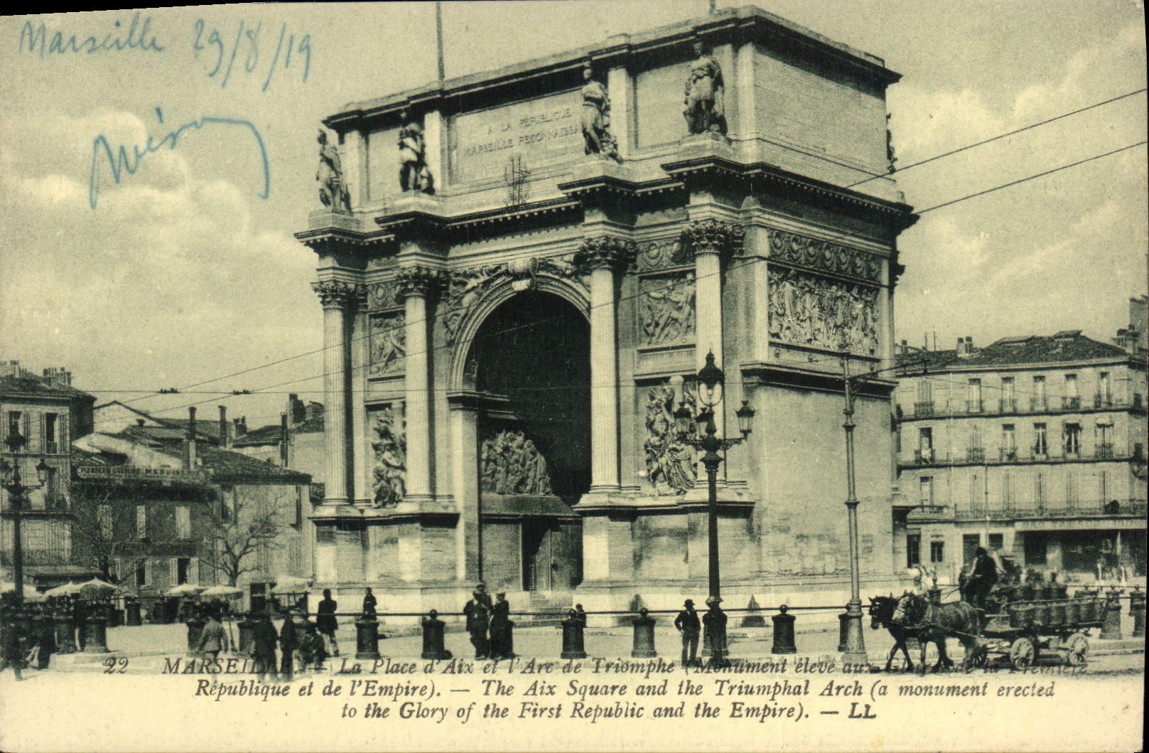 CPA Marseille La Place d'Aix l'Arc de Triomphe Monument