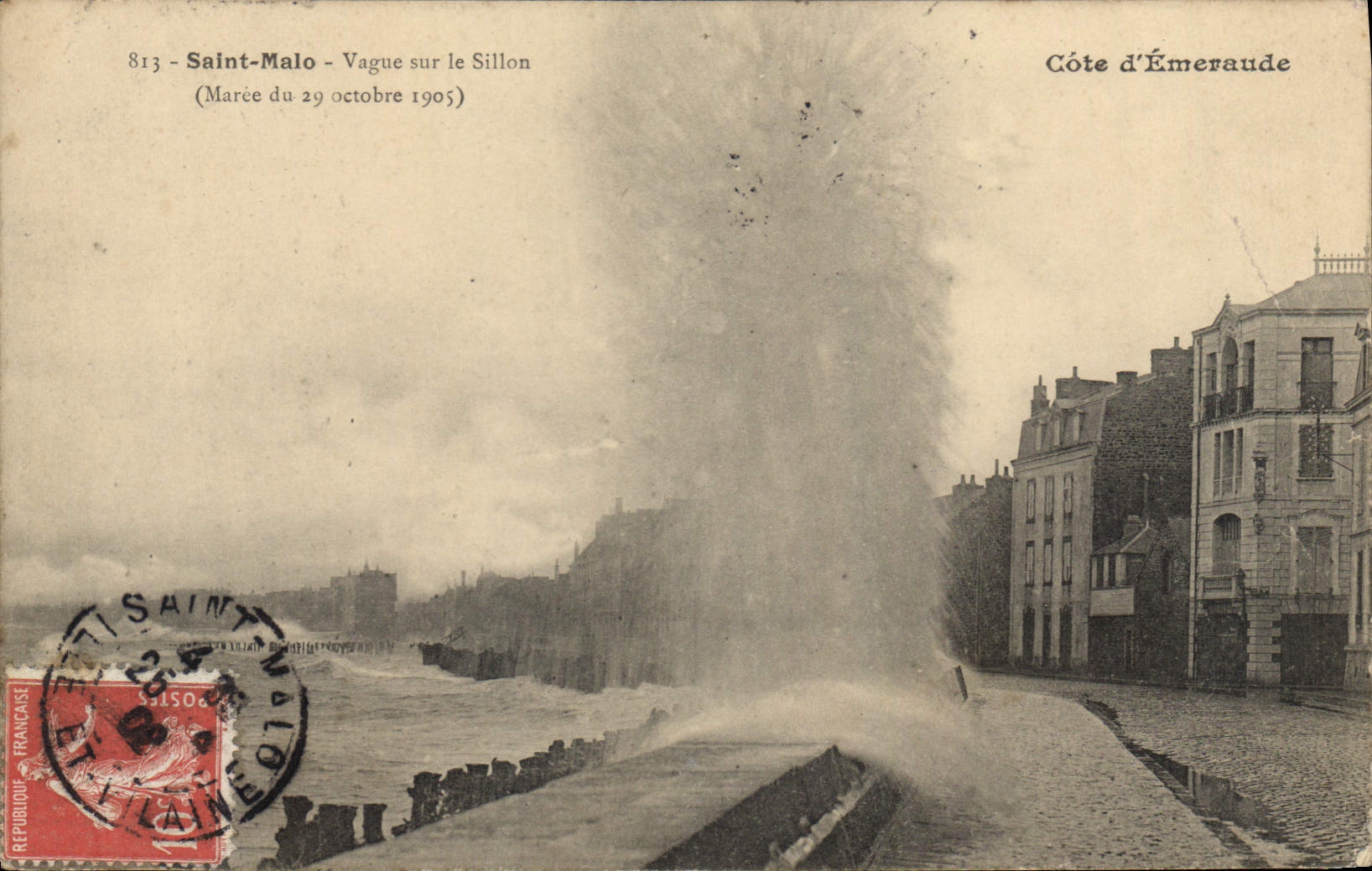 CPA Cote d'Emeraude Saint Malo Vague sur le Sillon Maree du 29 octobre 1905