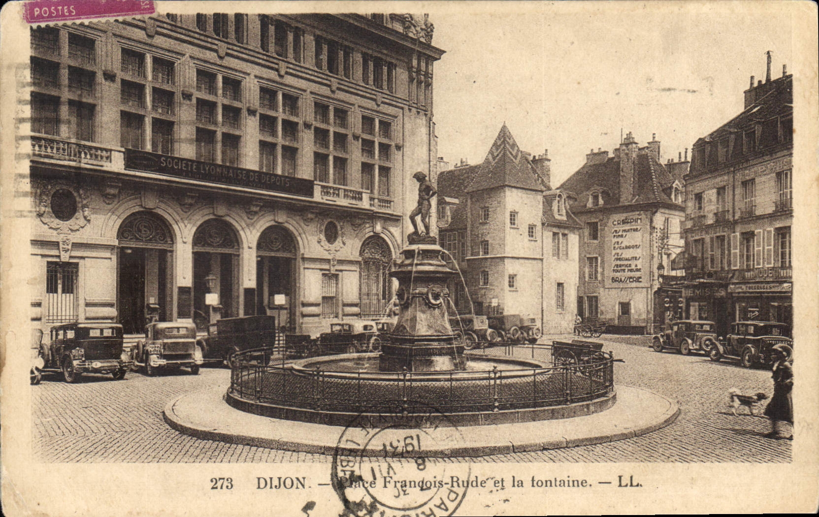 CPA Dijon Place Francois Rude et la fontaine 