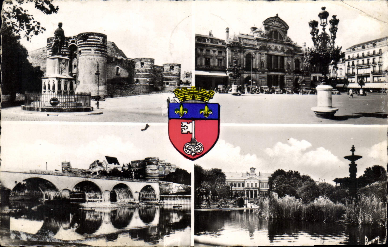CPA Angers (Maine et Loire) La Place du Theatre La Statue du Roi Rene et le Chateau Le Pont de la Ba