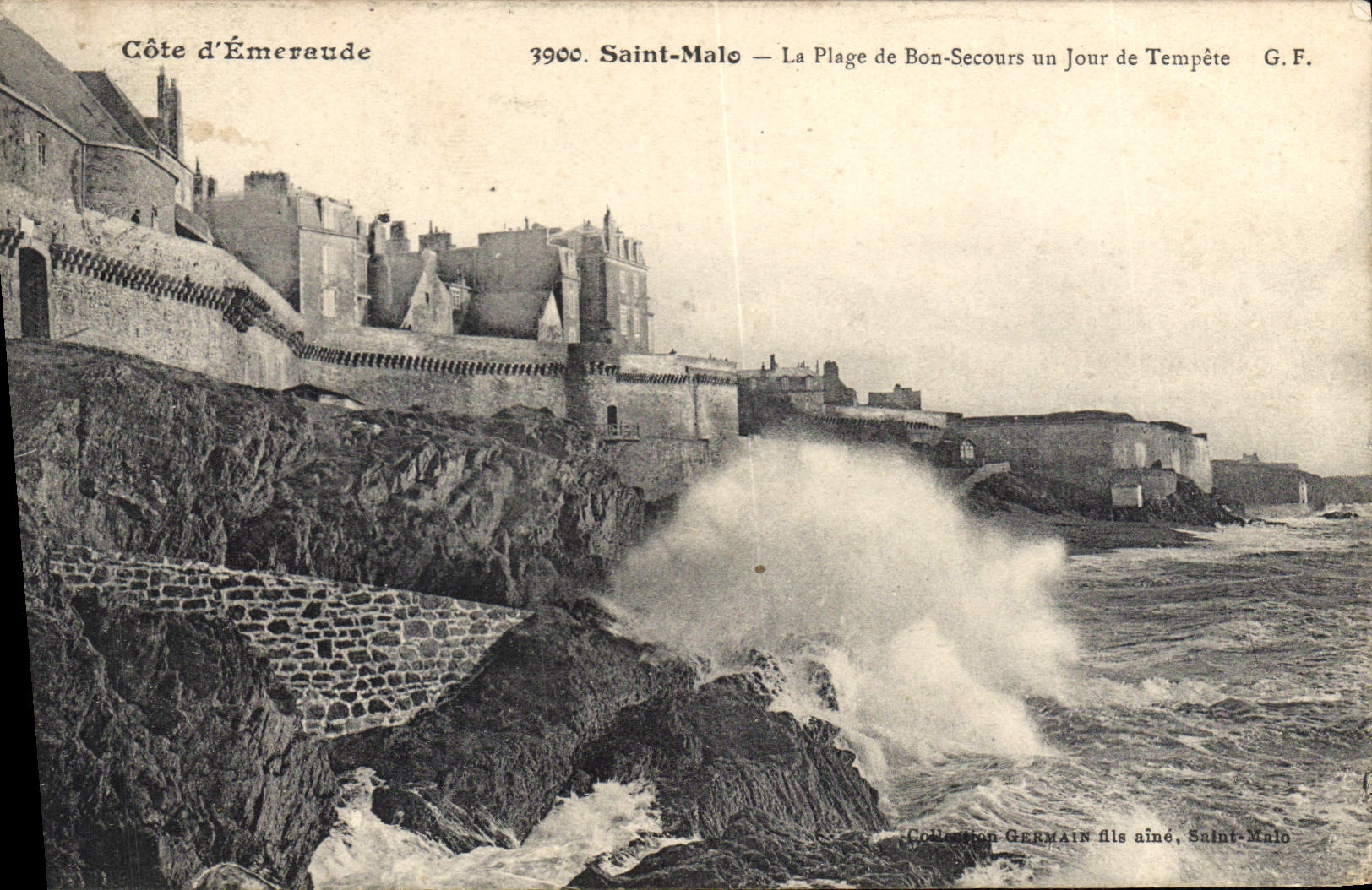 CPA Saint Malo La Plage de Bon Secour un jour de Tempete Cote d'Emeraude
