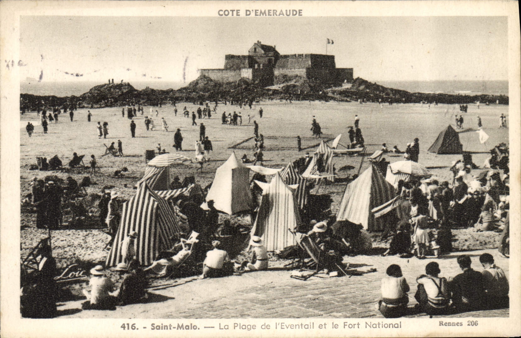 CPA Saint Malo La Plage de l'Eventail et le Fort National Cote d'Emeraude