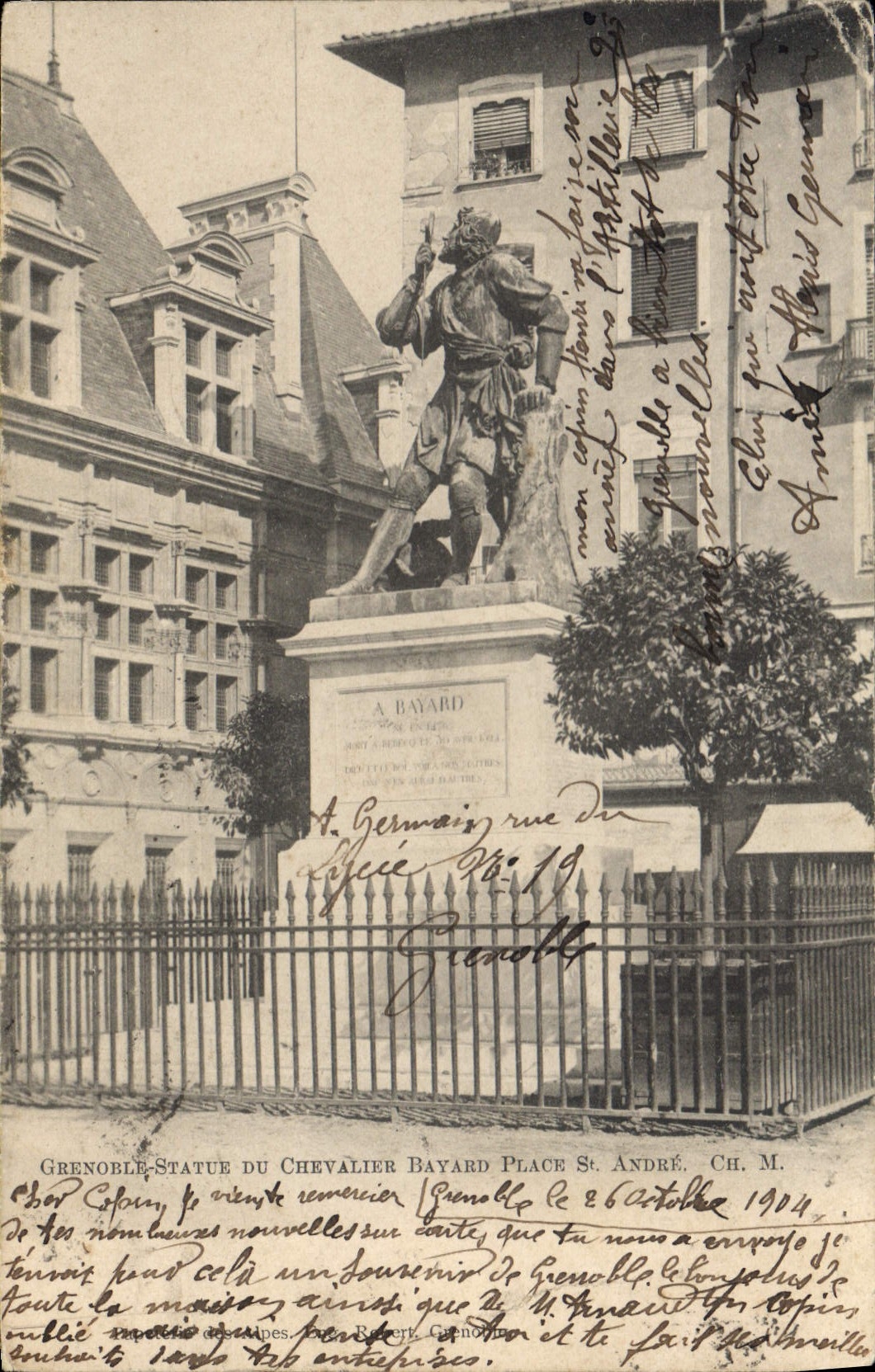 CPA Grenoble Statue du Chevalier Bayard Place St Andre