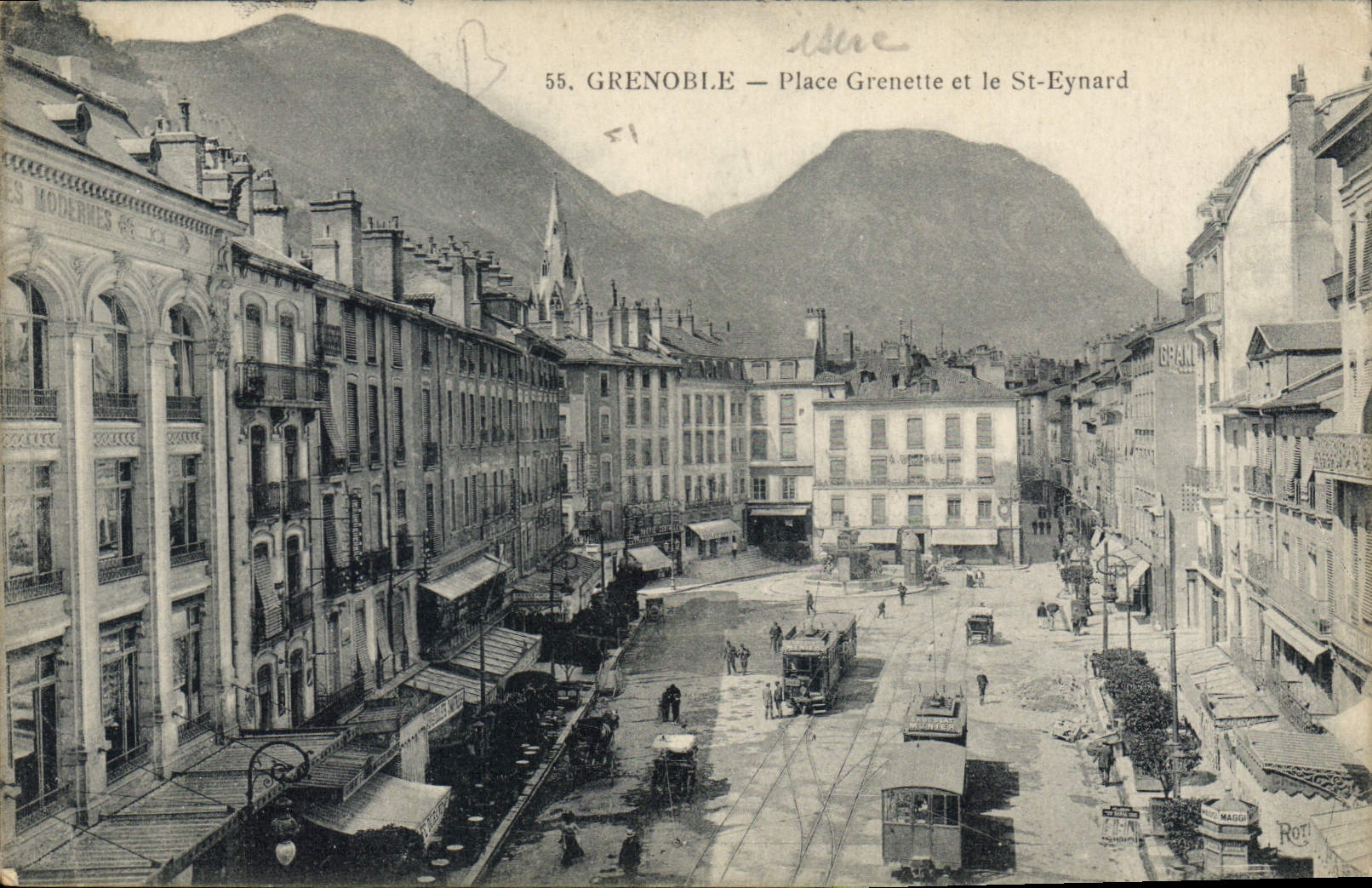CPA Grenoble Place Grenette et le St Eynard Tramways
