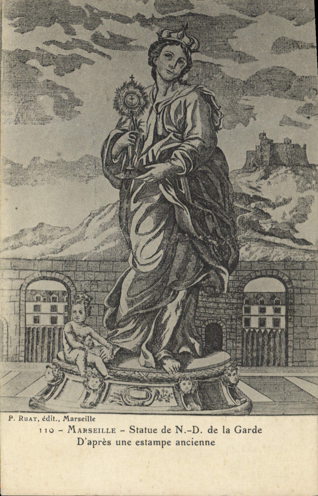 CPA Marseille Statue de N D de la Garde D'apres une estampe ancienne