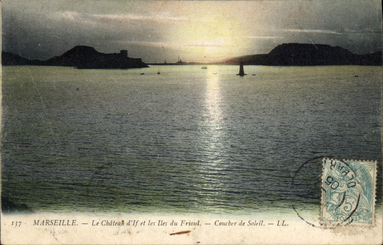CPA Marseille Le Chateau d'If et les Iles du Frioul Coucher de Soleil