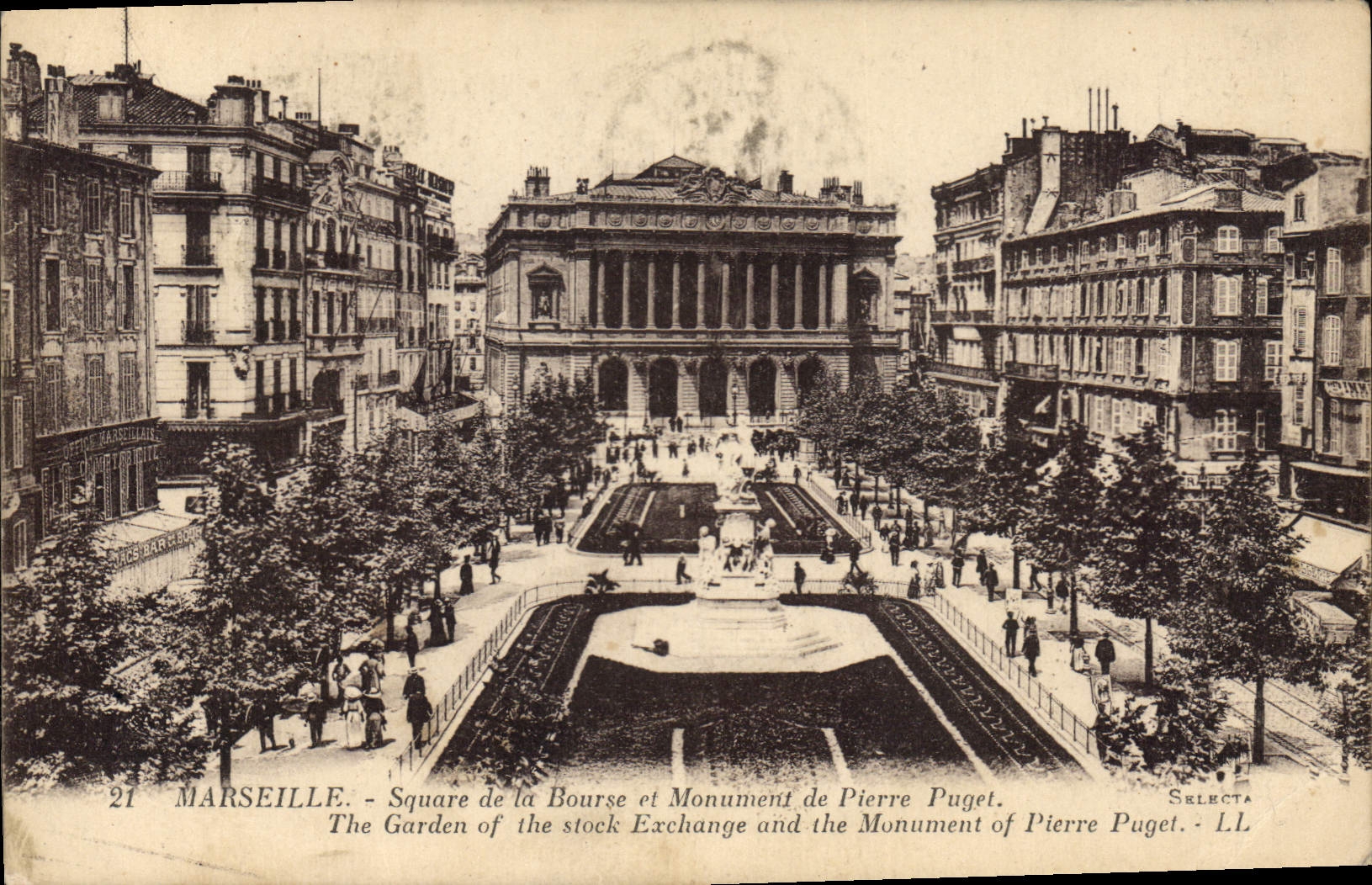 CPA Marseille Square de la Bourse et Monument de Pierre Puget