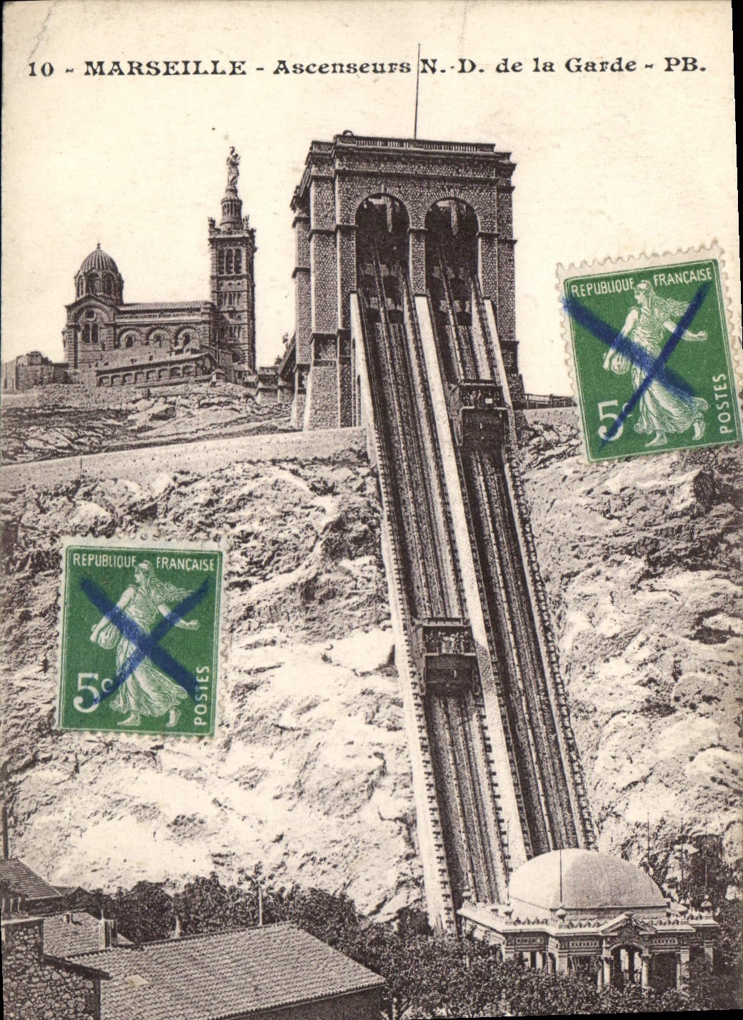 CPA Marseille Ascenseurs N. D. de la Garde