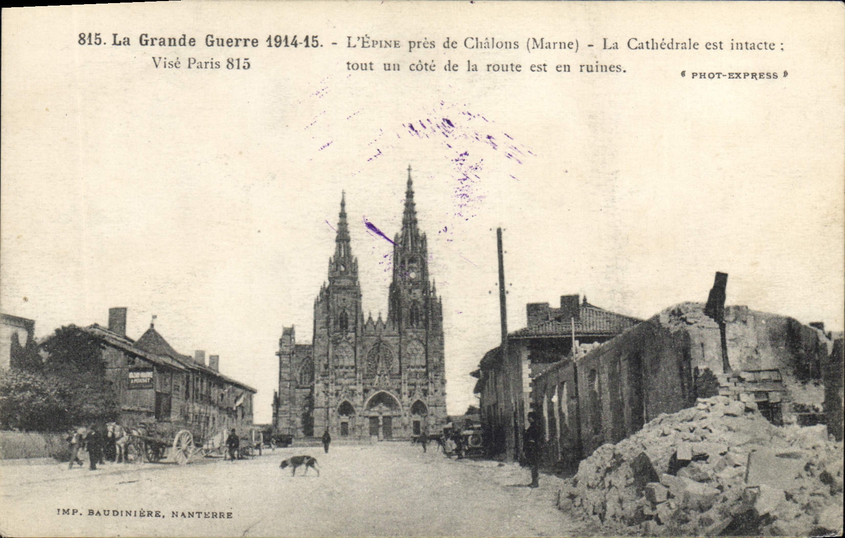 CPA La Grande 1914 15 L'Epine pres de Chalons Marne La Cathedrale est intacte Militaria