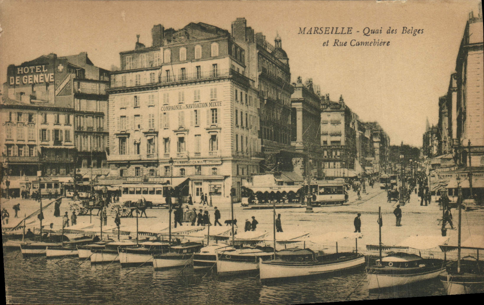CPA Marseille Quai des Belges et Rue Cannebiere Tramways Bateaux