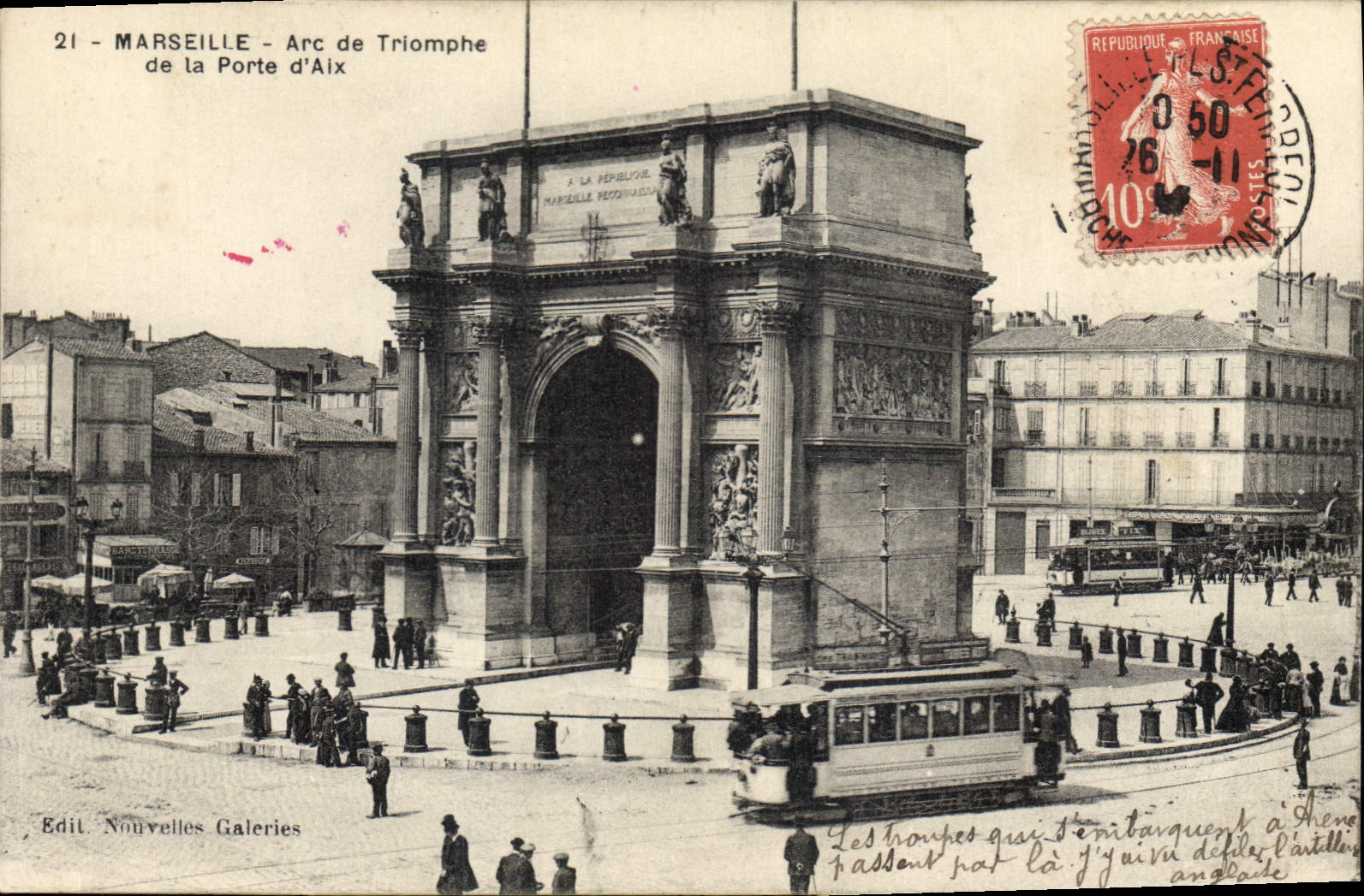 CPA Marseille Arc de Triomphe de la Porte d'Aix Tramway
