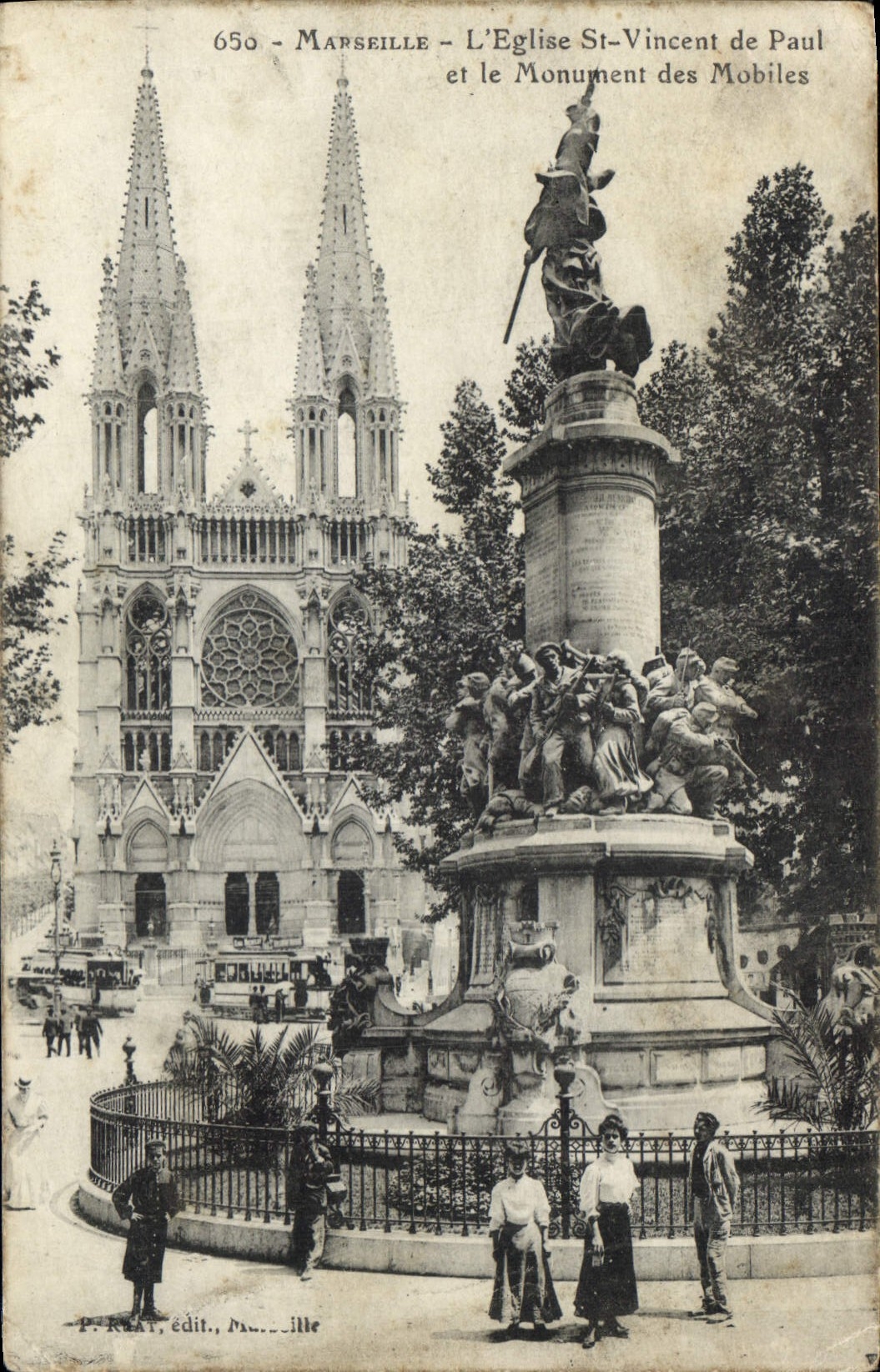 CPA Marseille L'Eglise St Vincent de Paul et le Monument des Mobiles 