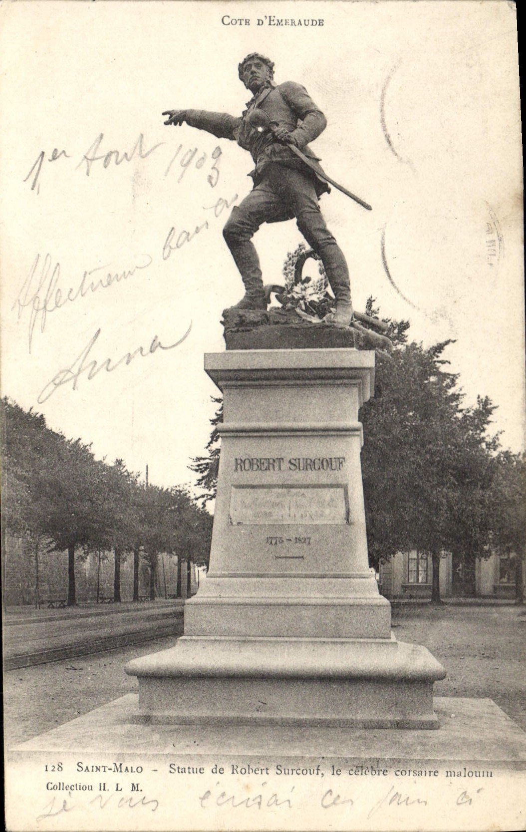 CPA Cote d'Emeraude Saint Malo Statue de Robert Surcouf