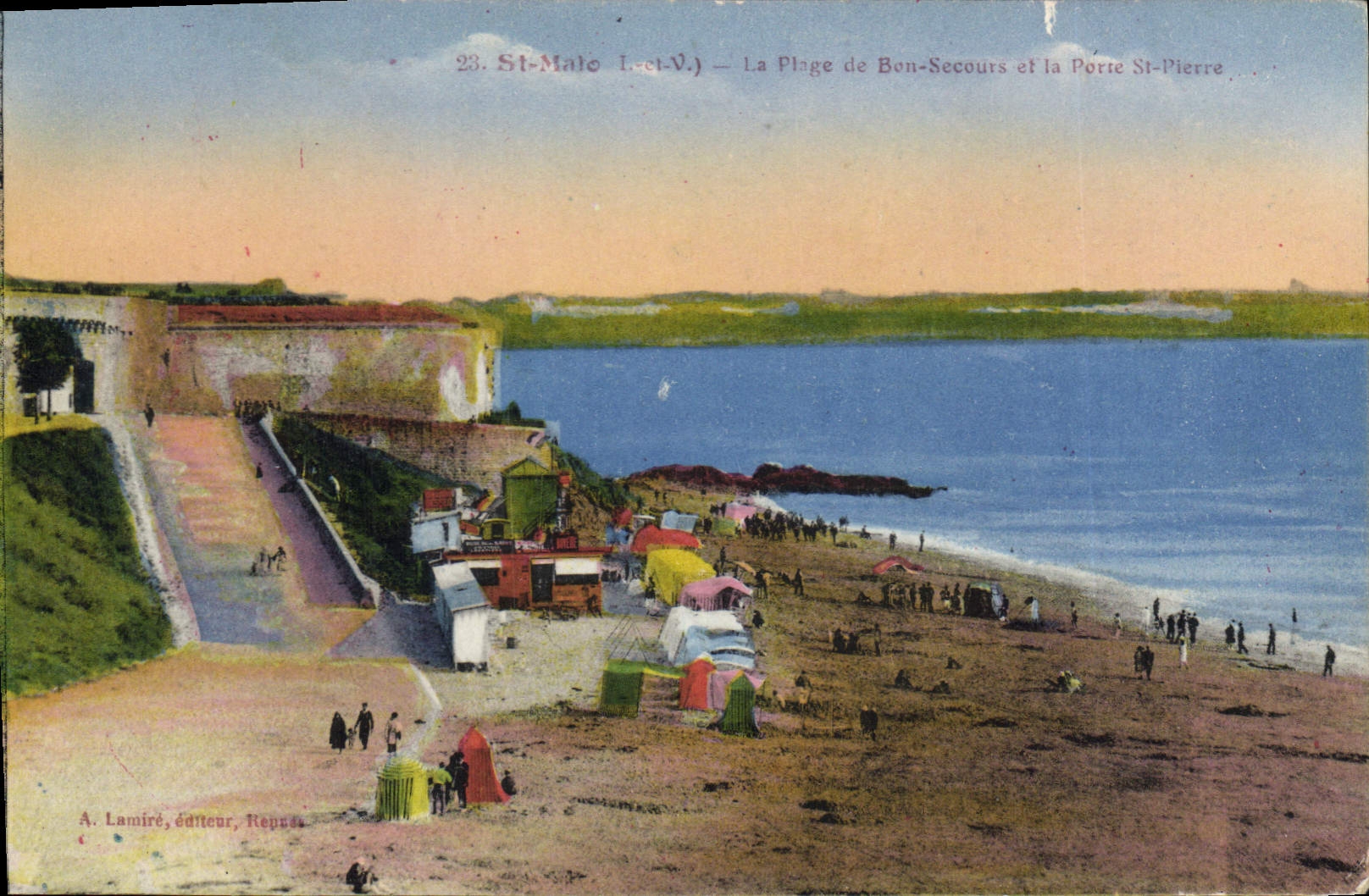 CPA Saint Malo L et V La Plage de Bon Secours et la Portee St Plerre