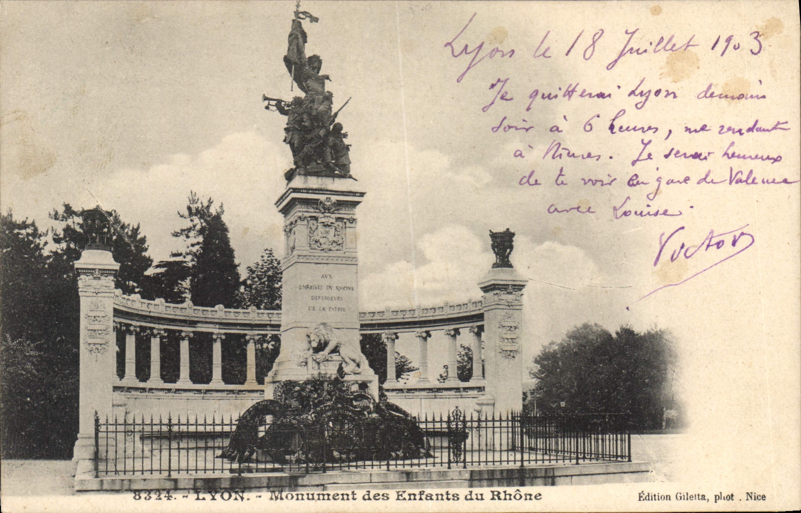 CPA Lyon Monument des Enfants du Rhone