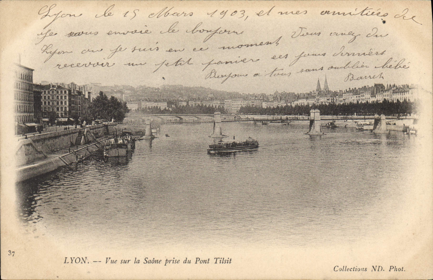 CPA Lyon Vue sur la Saone prise du Pont Tilsit