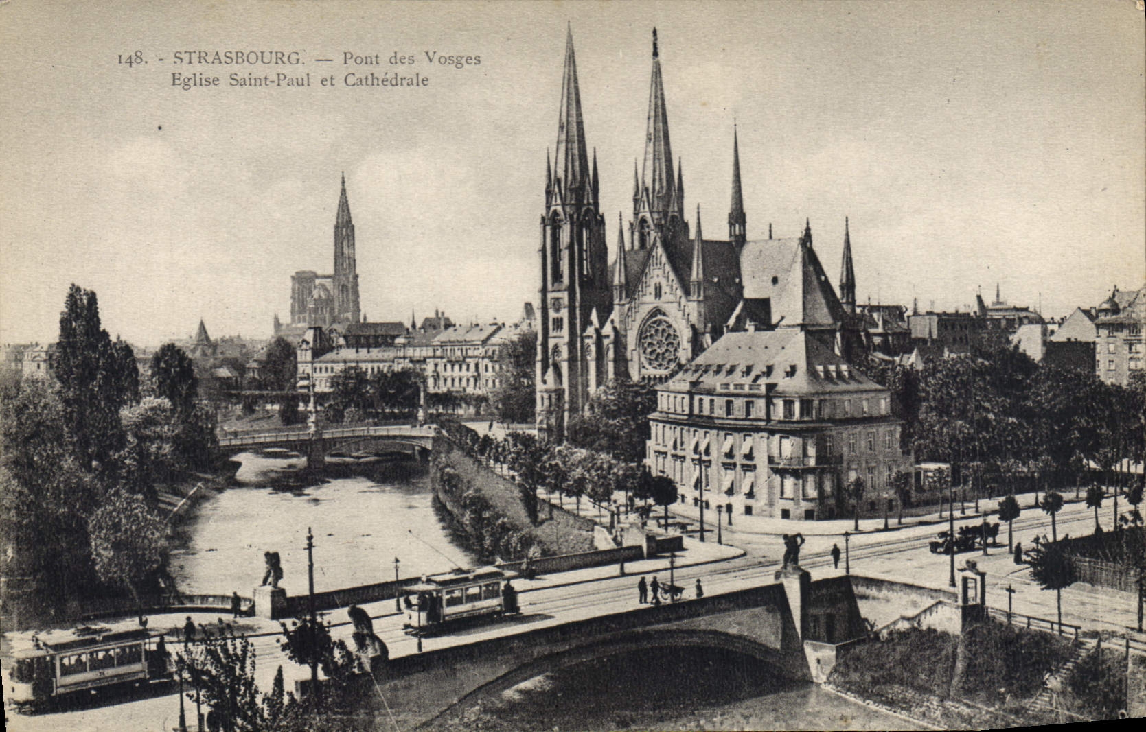 CPA Strasbourg Pont des Vosges eglise Saint Paul et cathedrale 