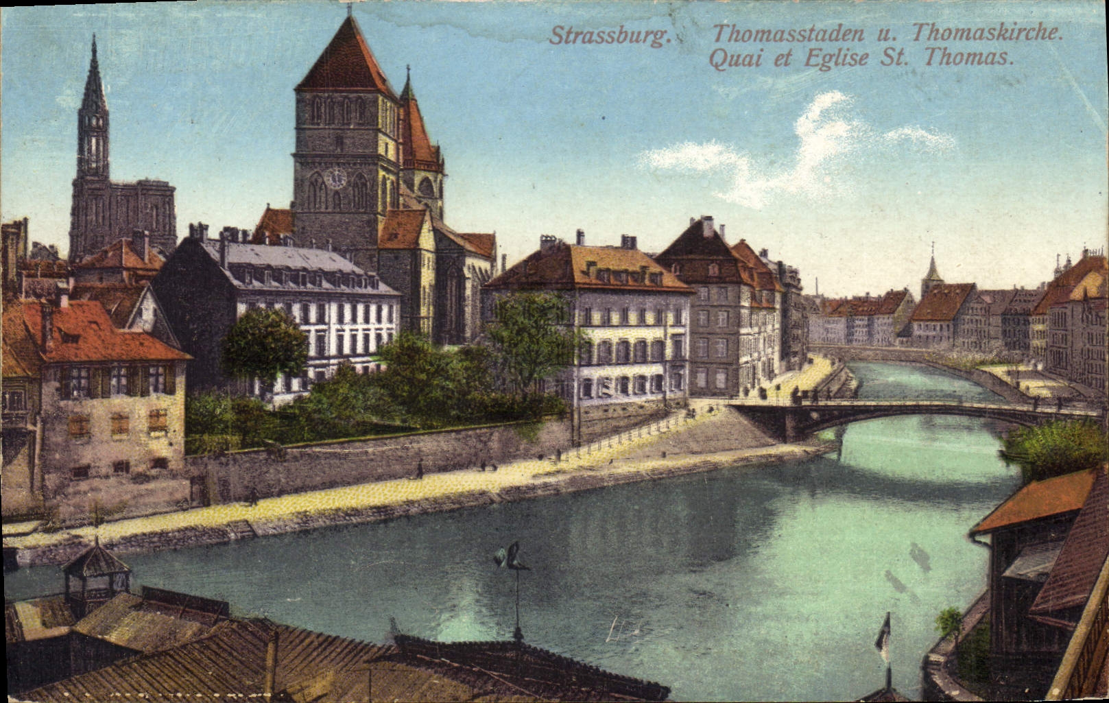 CPA Strassburg quai et eglise St Thomas