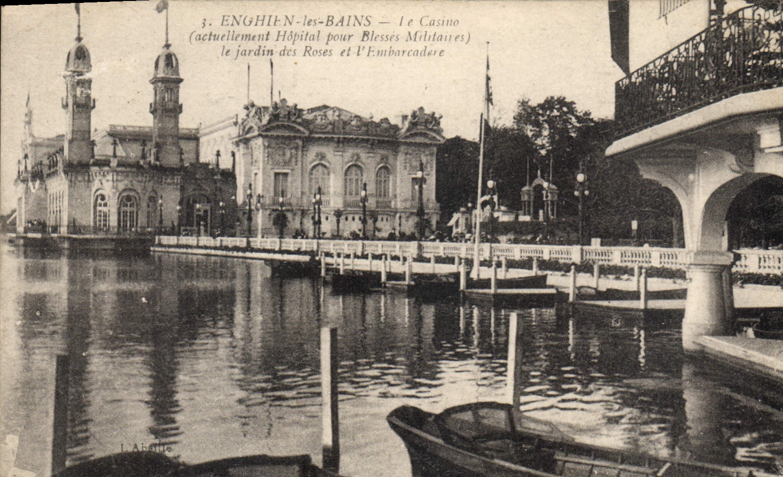 CPA Enghien les Bains le casino actuellement hopital pour Blesses Militaires le jardin des Roses et
