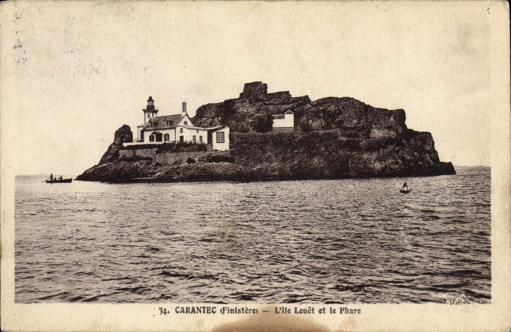 CPA Carantec Finistere l'Ile Louet et le Phare