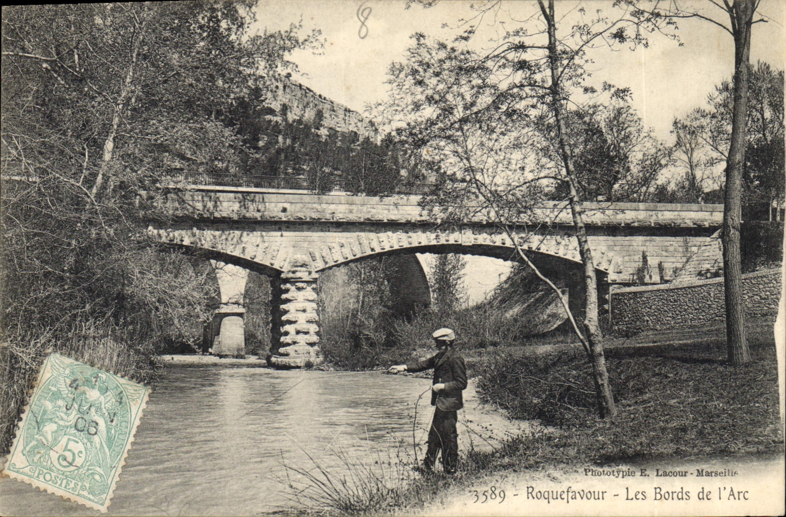 CPA Roquefavour Les Bords de l'Arc Peche Pecheur