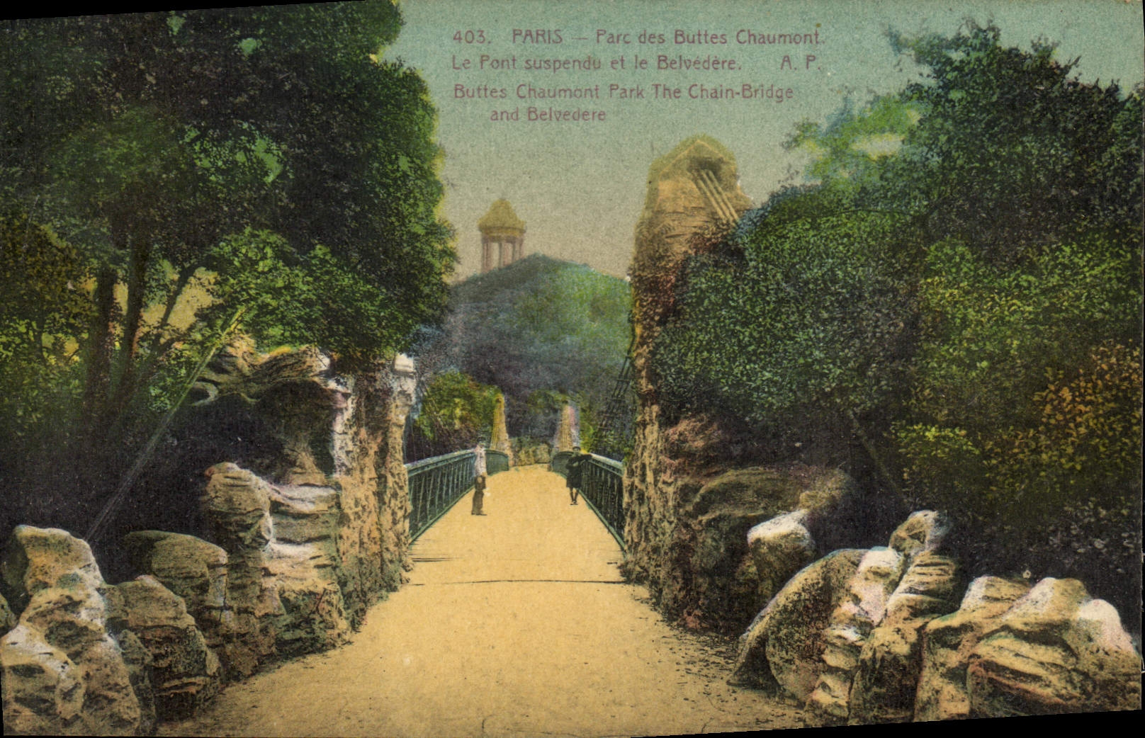 CPA Paris Parc des Buttes Chaumont La Pont suspendu et le Belvedere