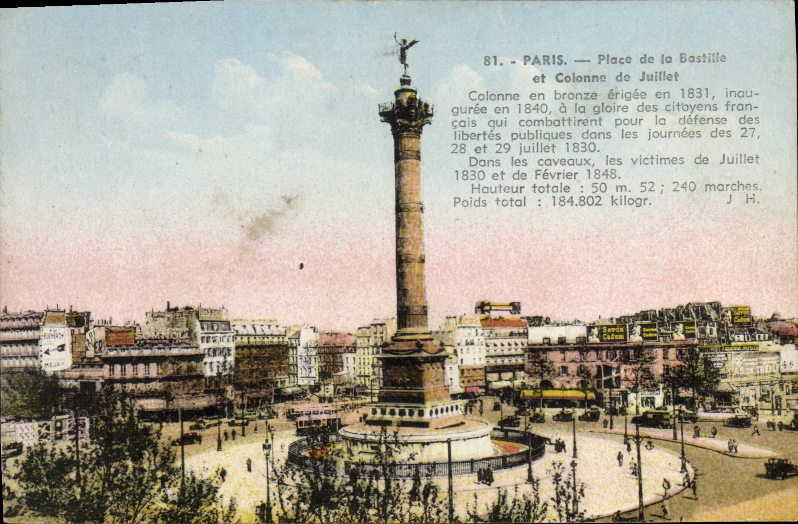 CPA Paris place de la Bostille et Colonne de juillet Colonne en branze erigee en 1831 inauguree en 1
