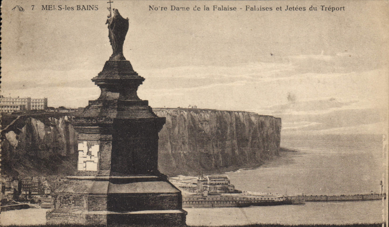 CPA Mers les Bains Notre Dame de la Falaise Falaises et Jetees du Treport
